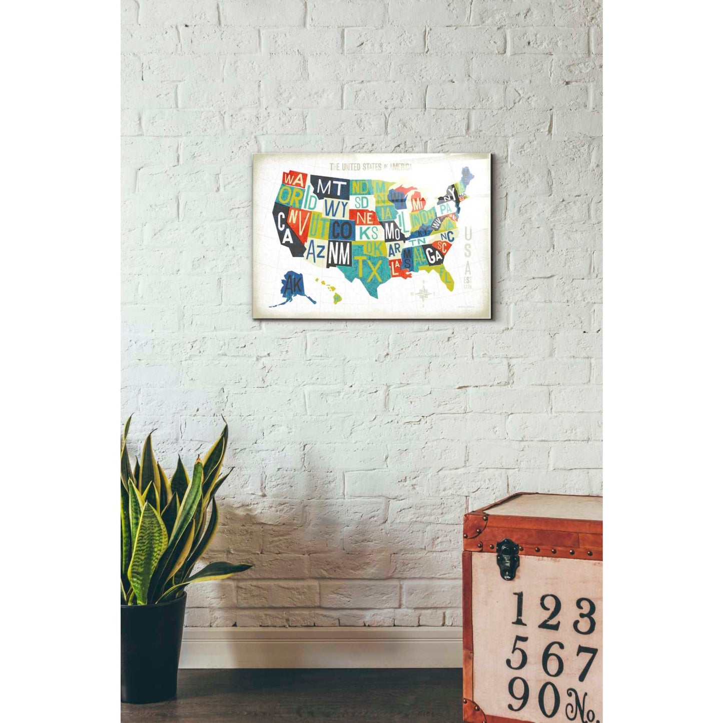 Epic Art 'Letterpress USA Map' by Michael Mullan, Acrylic Glass Wall Art,16x24