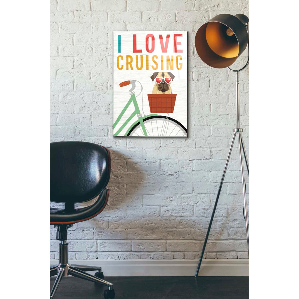 Epic Art 'Beach Bums Pug Bicycle I Love' by Michael Mullan, Acrylic Glass Wall Art,16x24