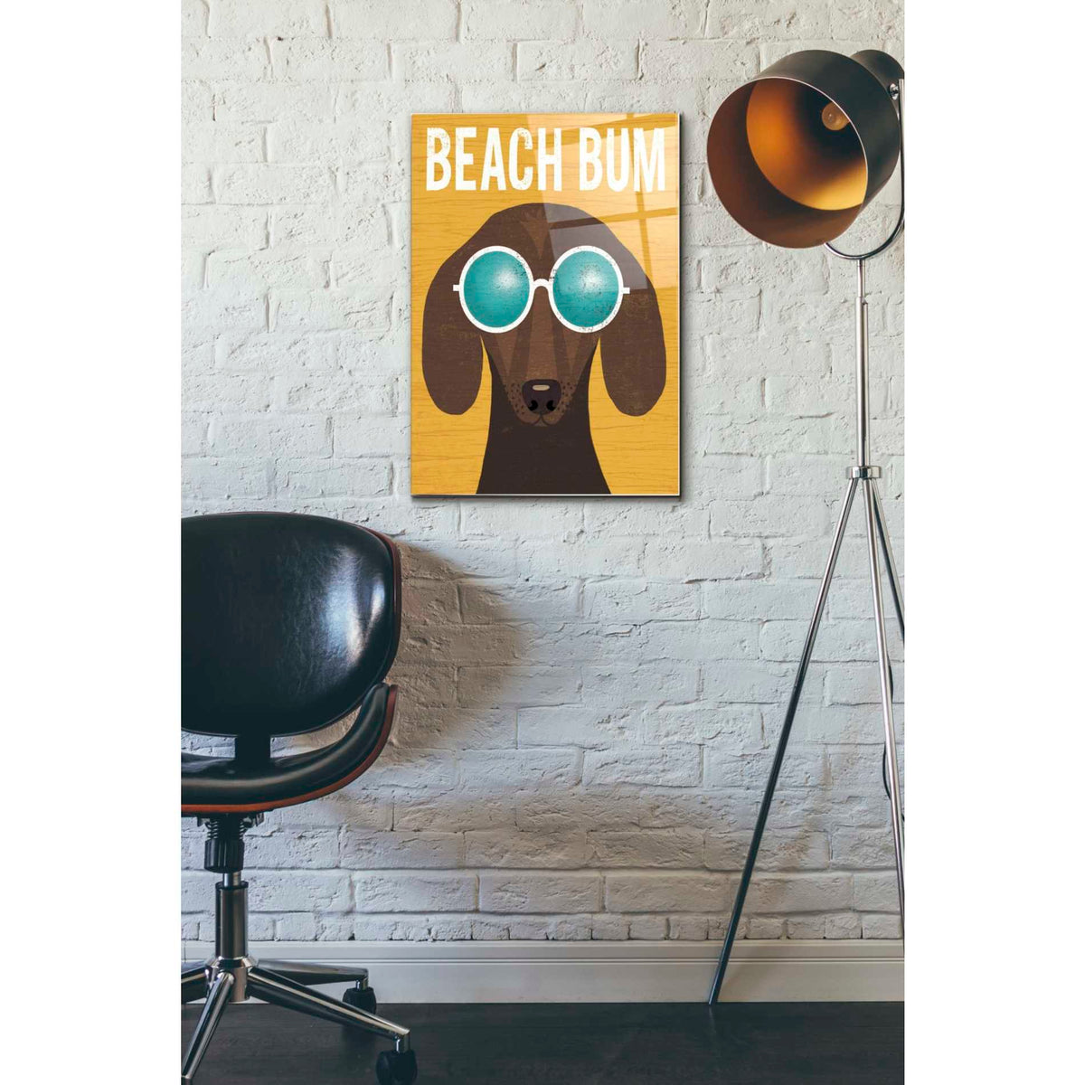 Epic Art 'Beach Bums Dachshund I Bum' by Michael Mullan, Acrylic Glass Wall Art,16x24