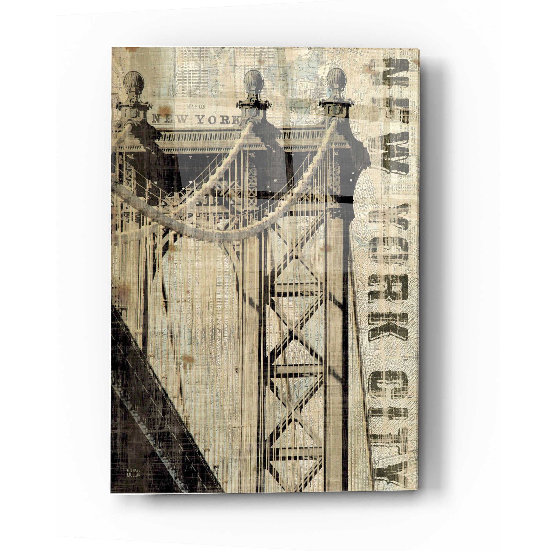 Epic Art 'Vintage NY Manhattan Bridge' by Michael Mullan, Acrylic Glass Wall Art,16x24