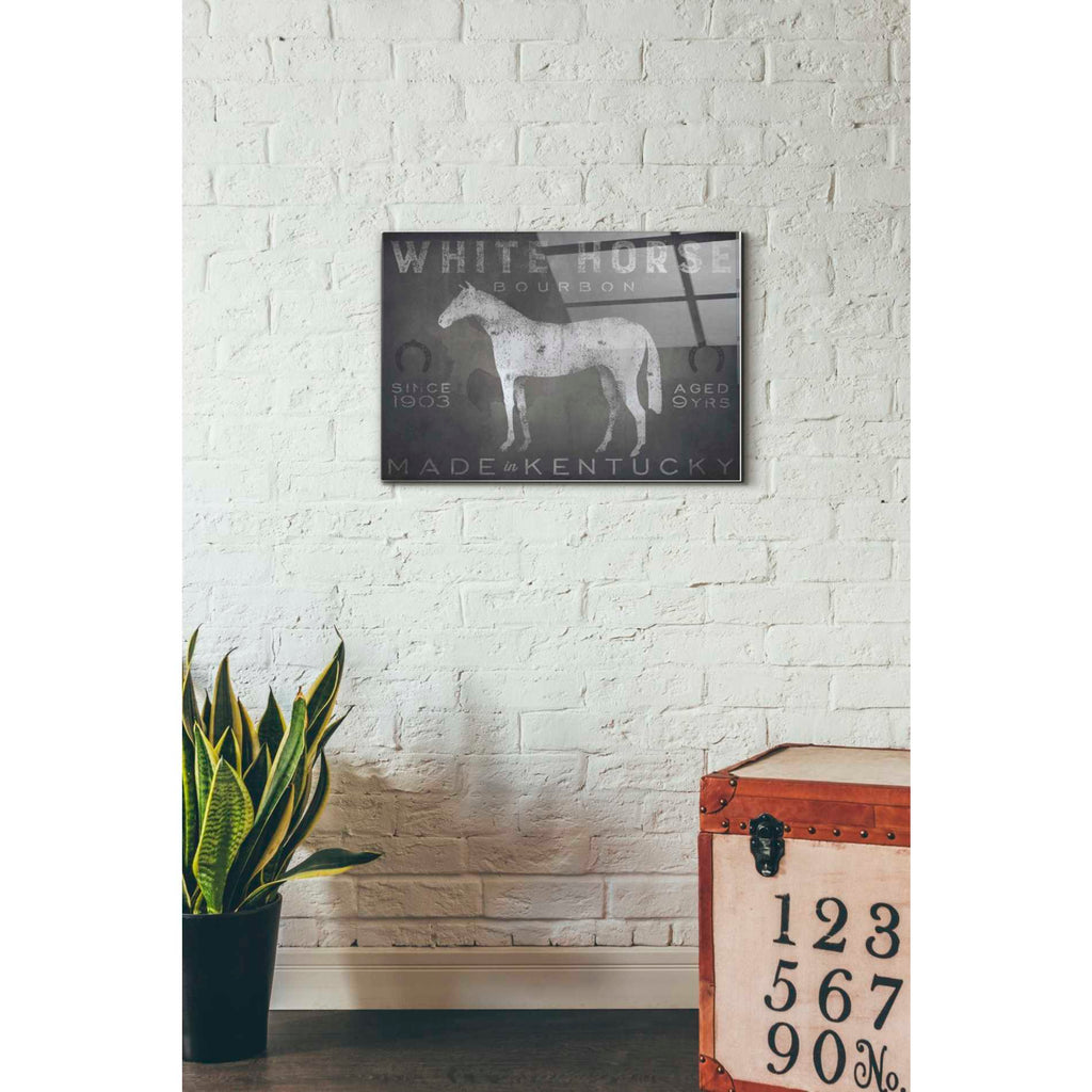 Epic Art 'White Horse with Words' by Ryan Fowler, Acrylic Glass Wall Art,16x24