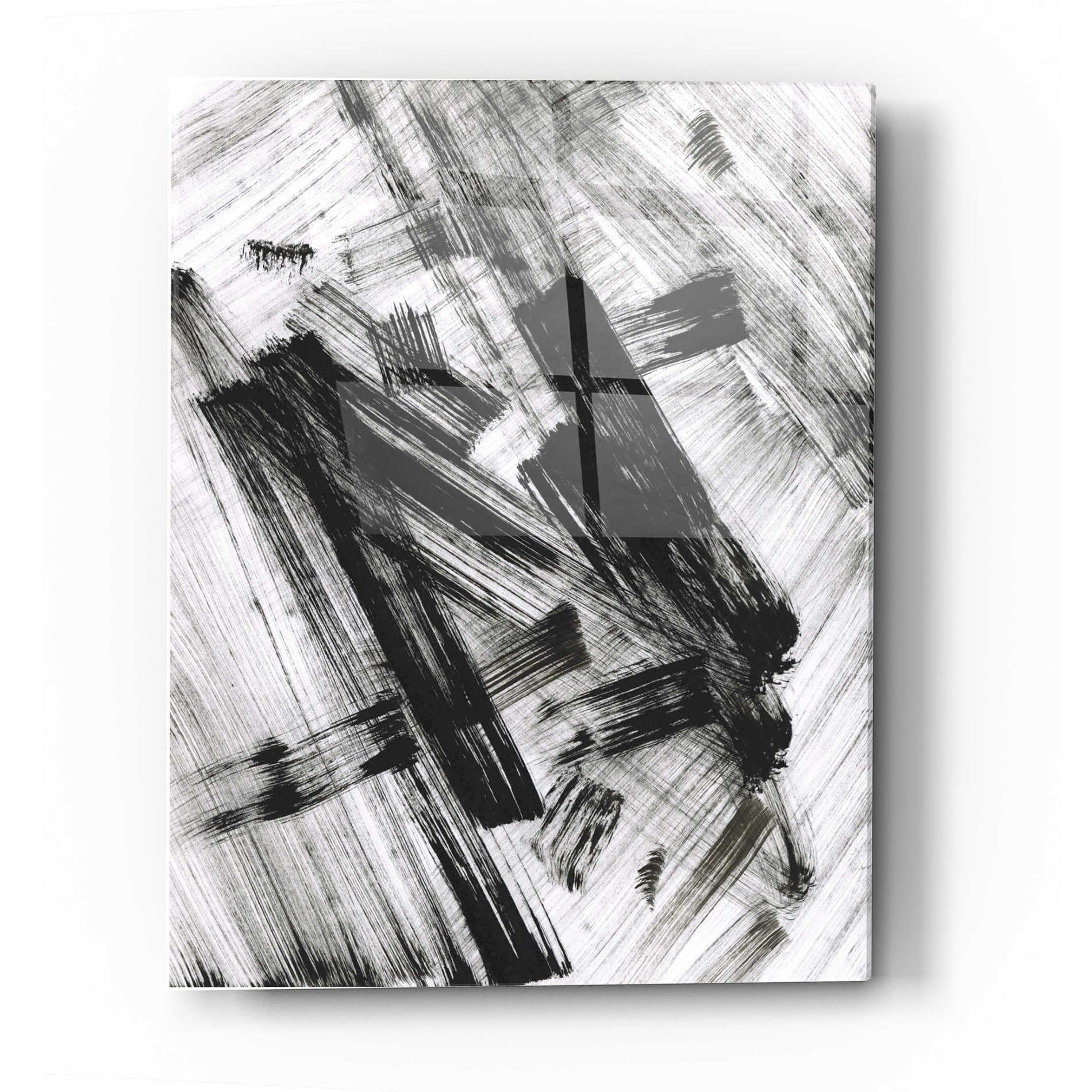 Epic Art 'Black and White Strokes N' Acrylic Glass Wall Art,16x24