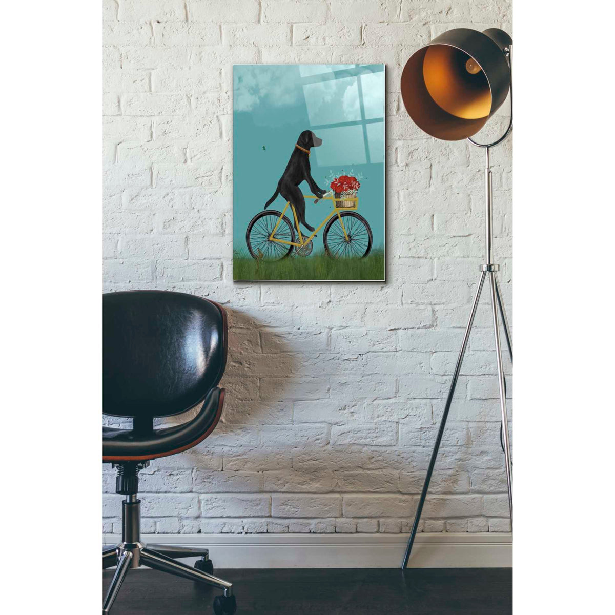 Epic Art 'Black Labrador on Bicycle - Sky' by Fab Funky Acrylic Glass Wall Art,16x24