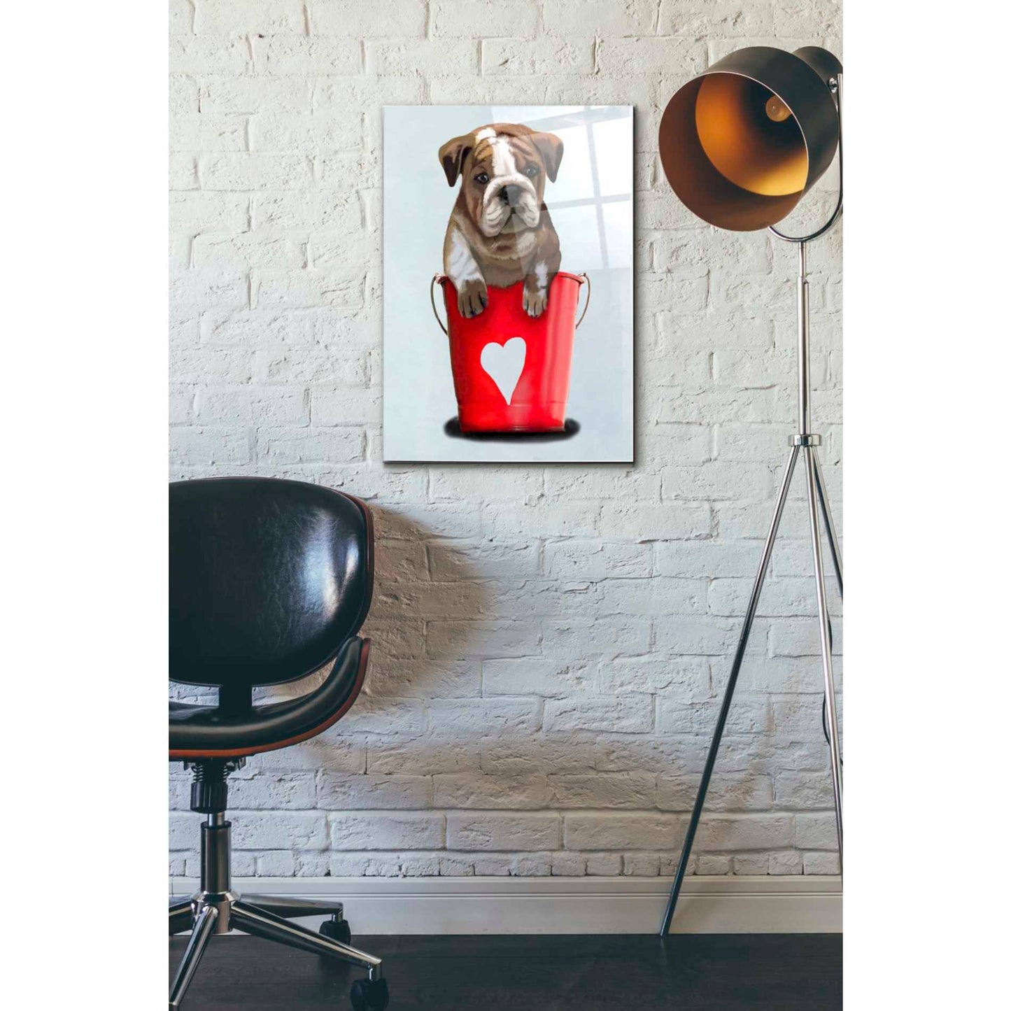Epic Art 'Bulldog Bucket Of Love, Red' by Fab Funky Acrylic Glass Wall Art,16x24
