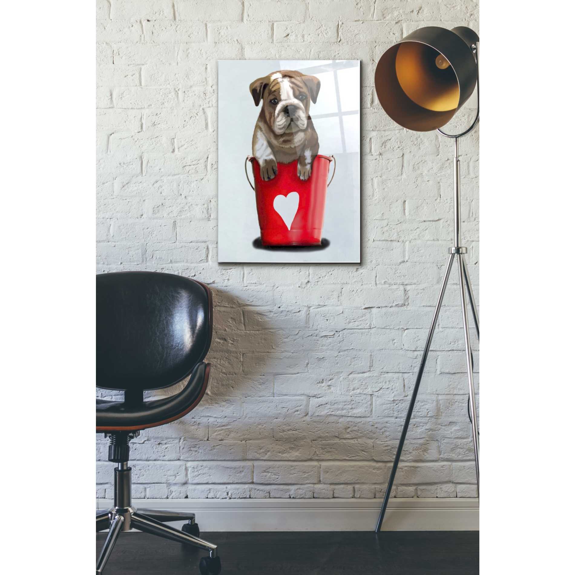 Epic Art 'Bulldog Bucket Of Love, Red' by Fab Funky Acrylic Glass Wall Art,16x24