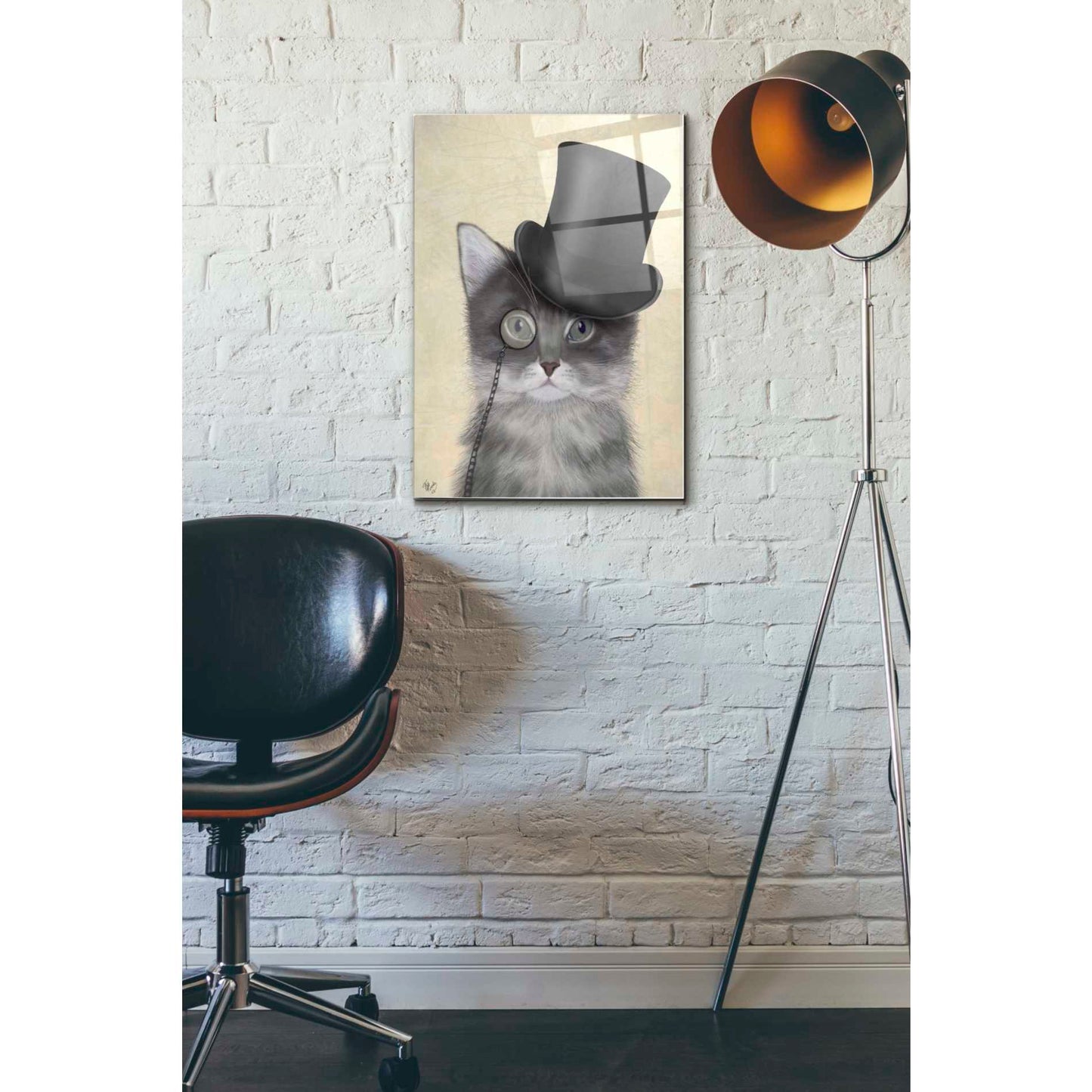 Epic Art 'Cat, Grey with Top Hat' by Fab Funky Acrylic Glass Wall Art,16x24