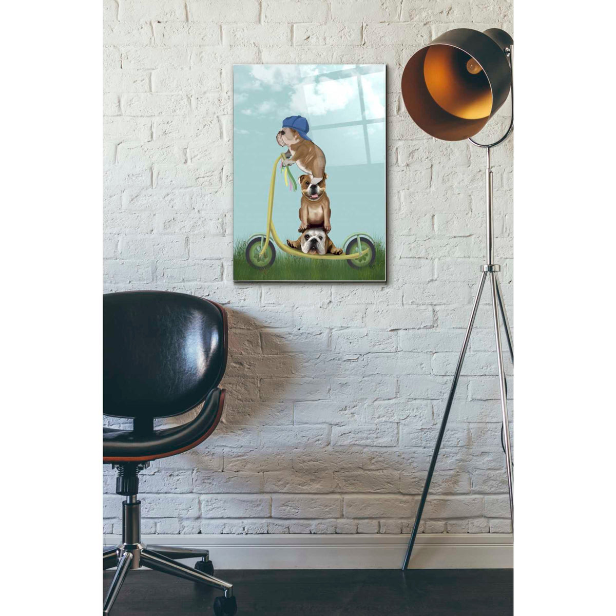 Epic Art 'English Bulldog Scooter' by Fab Funky Acrylic Glass Wall Art,16x24