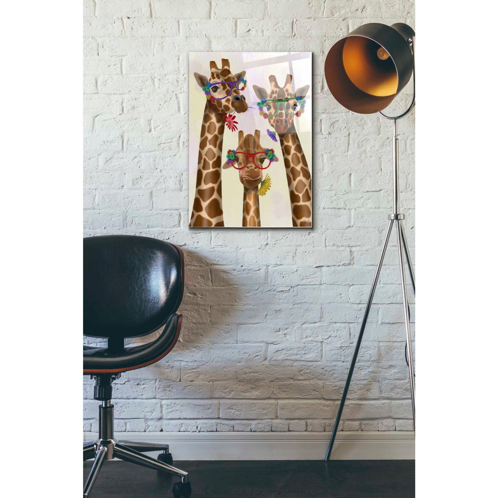 Epic Art 'Giraffe and Flower Glasses, Trio' by Fab Funky Acrylic Glass Wall Art,16x24