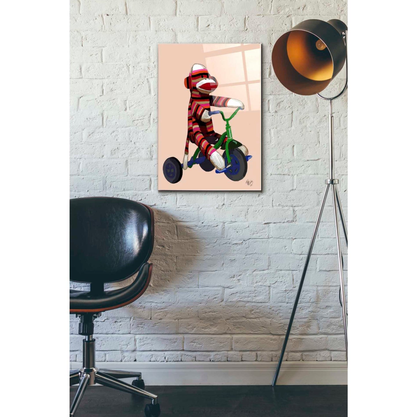 Epic Art 'Sock Monkey Tricycle' by Fab Funky Acrylic Glass Wall Art,16x24
