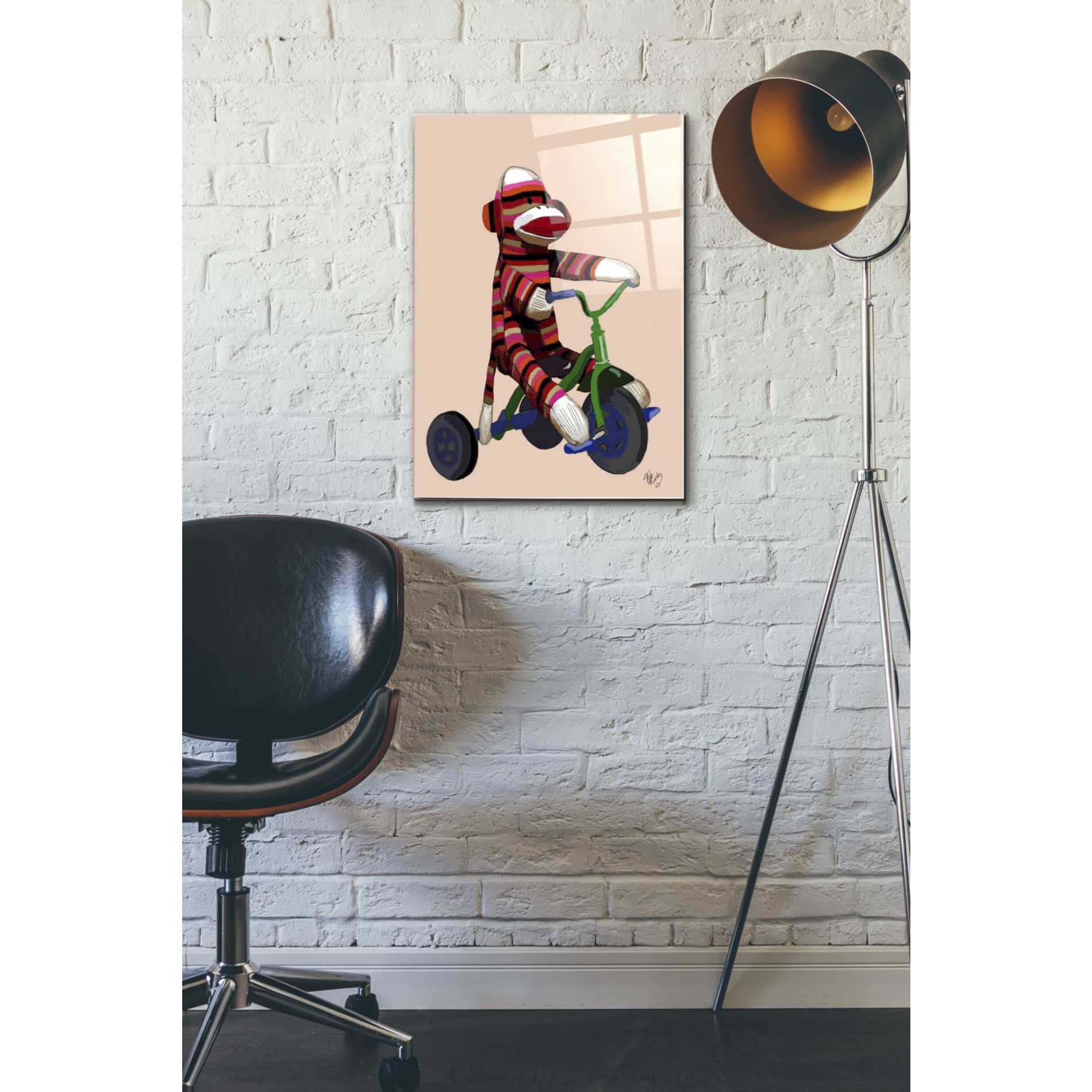 Epic Art 'Sock Monkey Tricycle' by Fab Funky Acrylic Glass Wall Art,16x24
