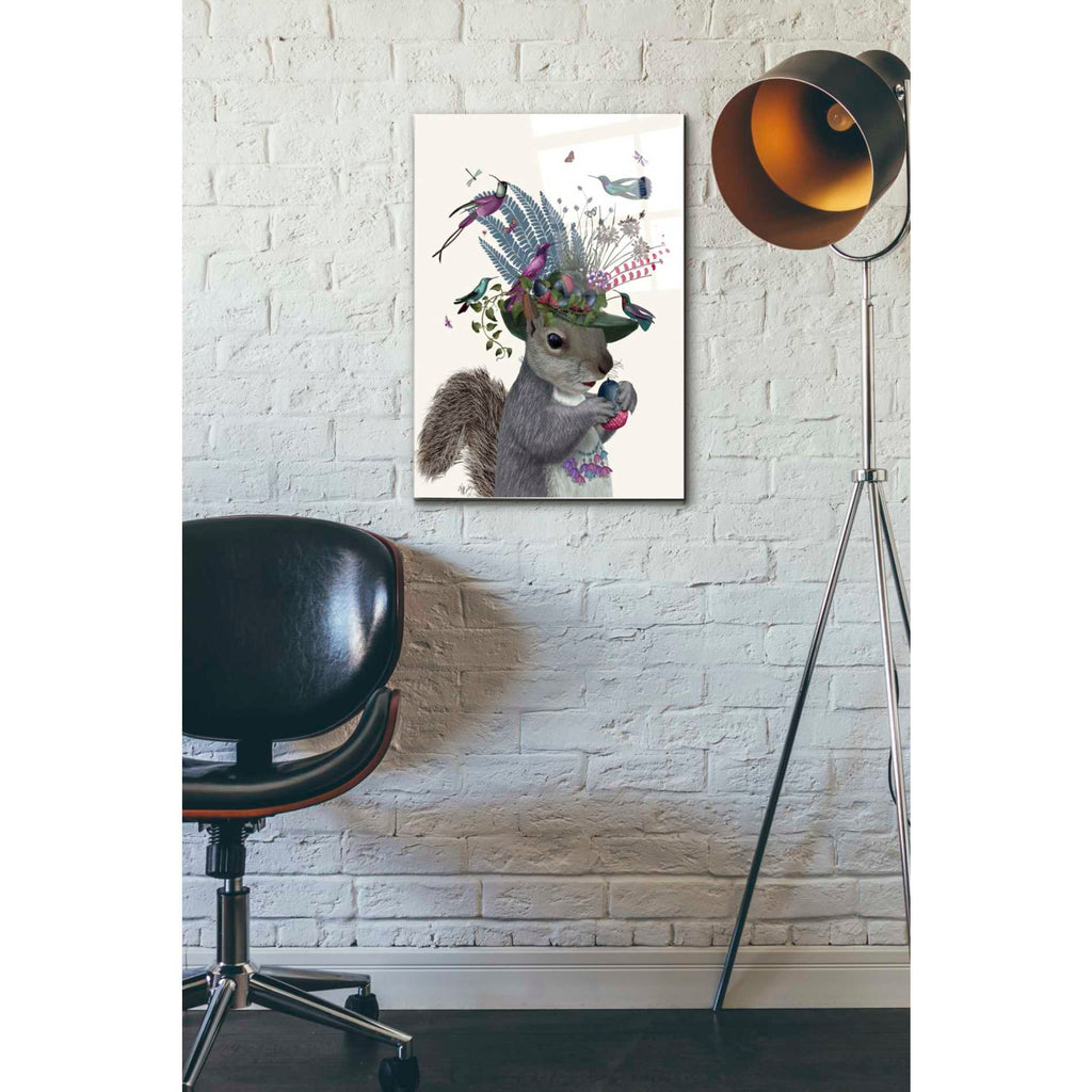 Epic Art 'Squirrel Birdkeeper and Blue Acorns' by Fab Funky Acrylic Glass Wall Art,16x24