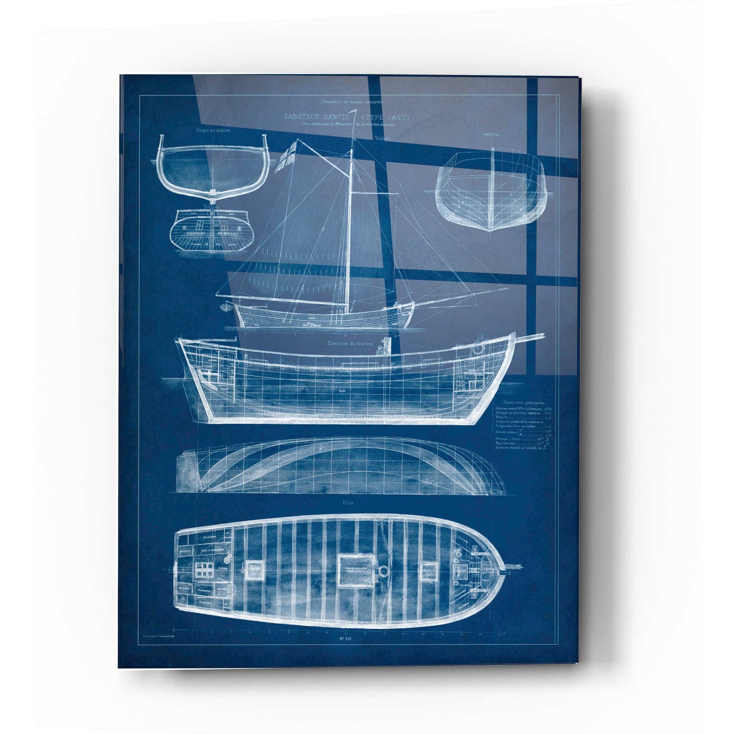 Epic Art 'Antique Ship Blueprint II' by Vision Studio Acrylic Glass Wall Art,16x24