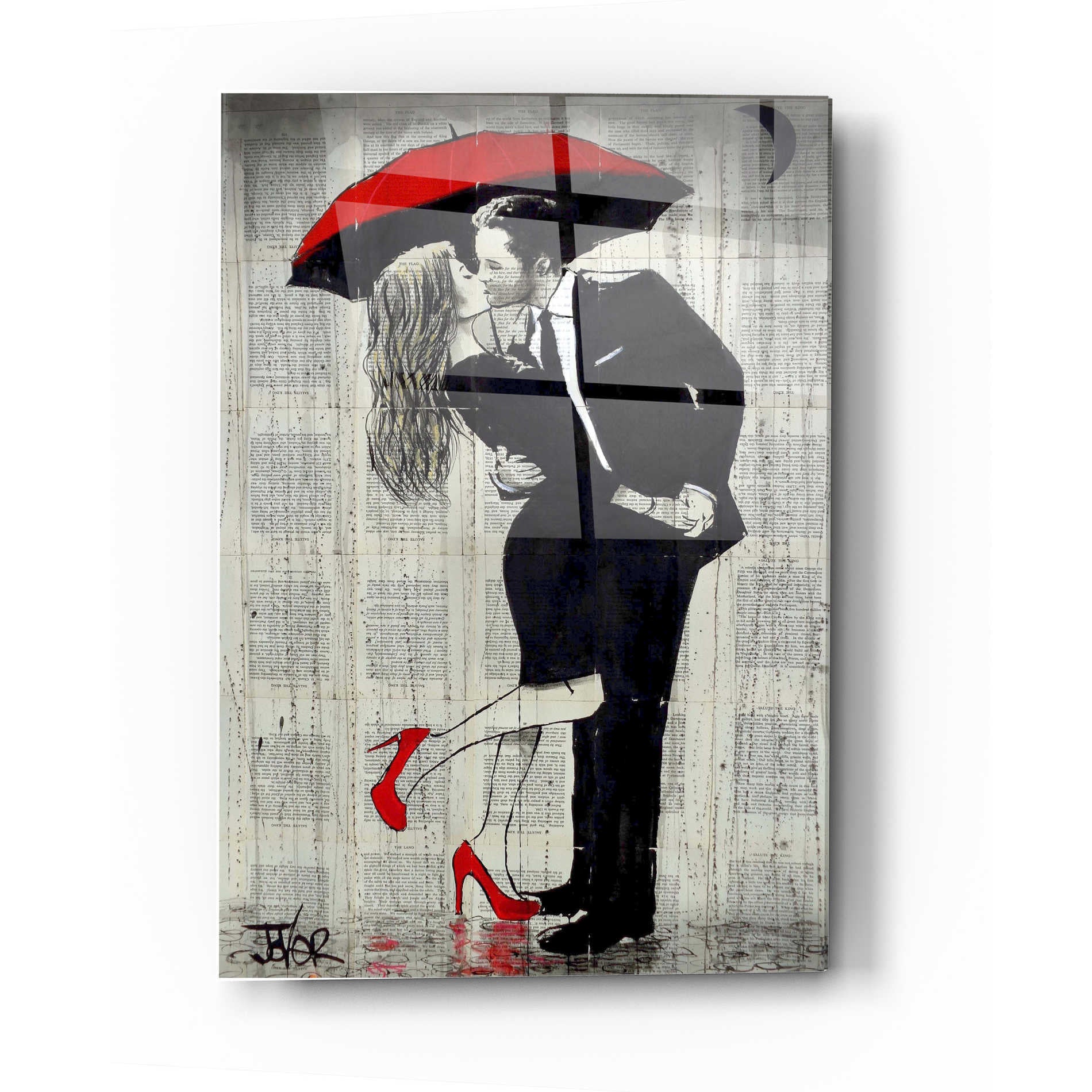 Epic Art 'The Kissing Rain' by Loui Jover, Acrylic Glass Wall Art,16x24