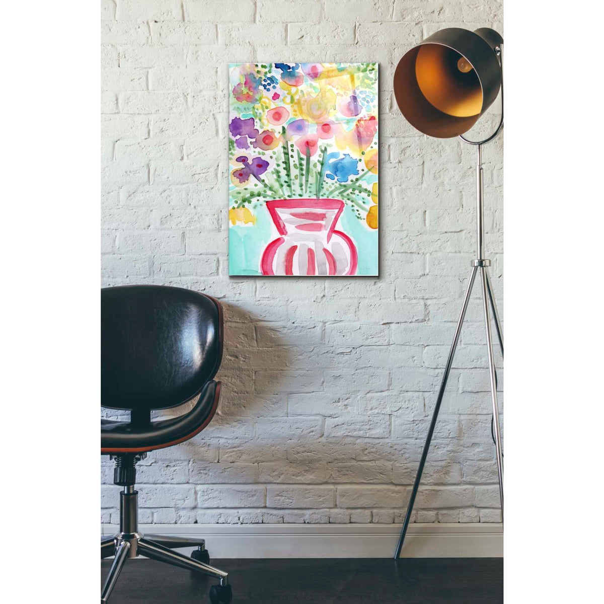 Epic Art 'Red Vase Of Flowers' by Linda Woods, Acrylic Glass Wall Art,16x24