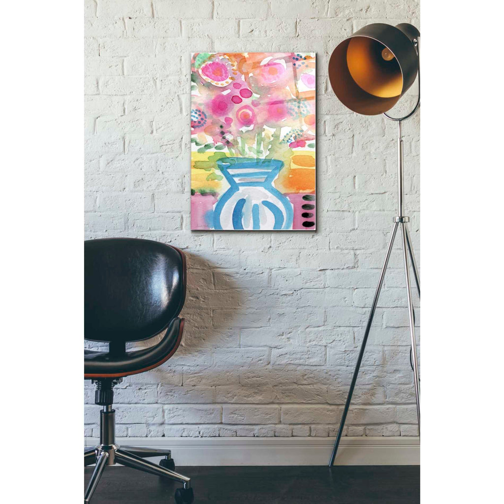 Epic Art 'Blue Vase Of Flowers' by Linda Woods, Acrylic Glass Wall Art,16x24