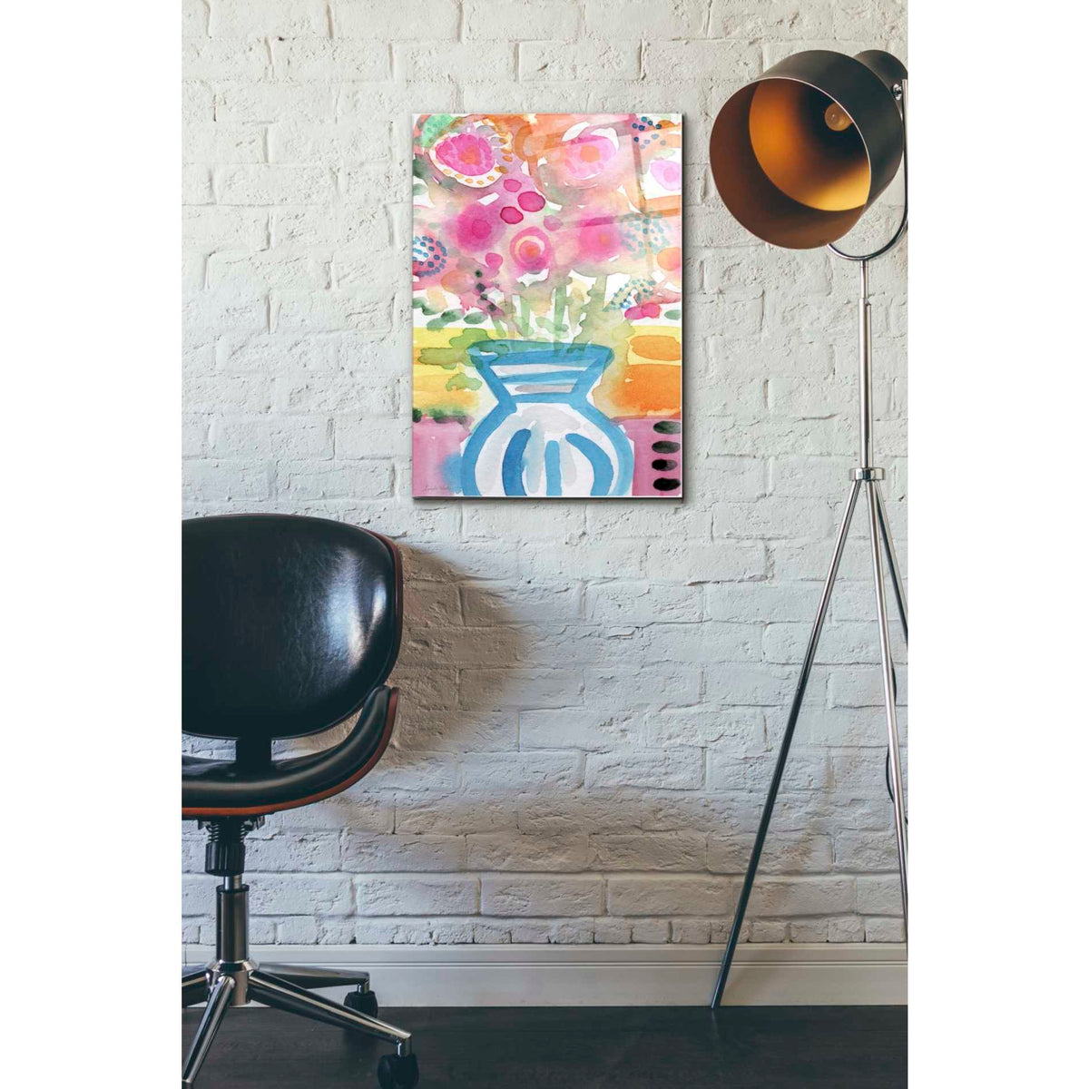 Epic Art 'Blue Vase Of Flowers' by Linda Woods, Acrylic Glass Wall Art,16x24