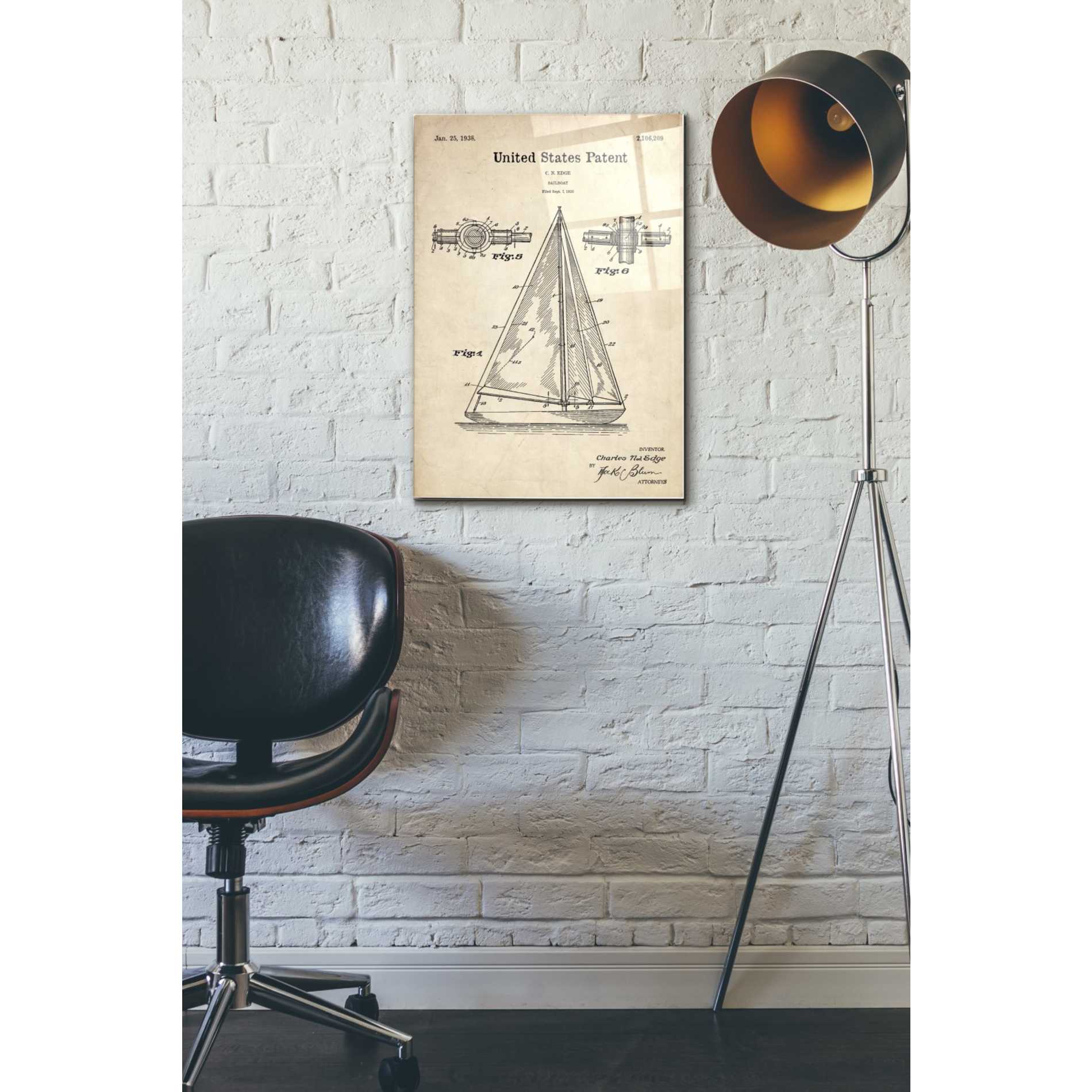 Epic Art 'Sailboat Blueprint Patent Parchment' Acrylic Glass Wall Art,16x24