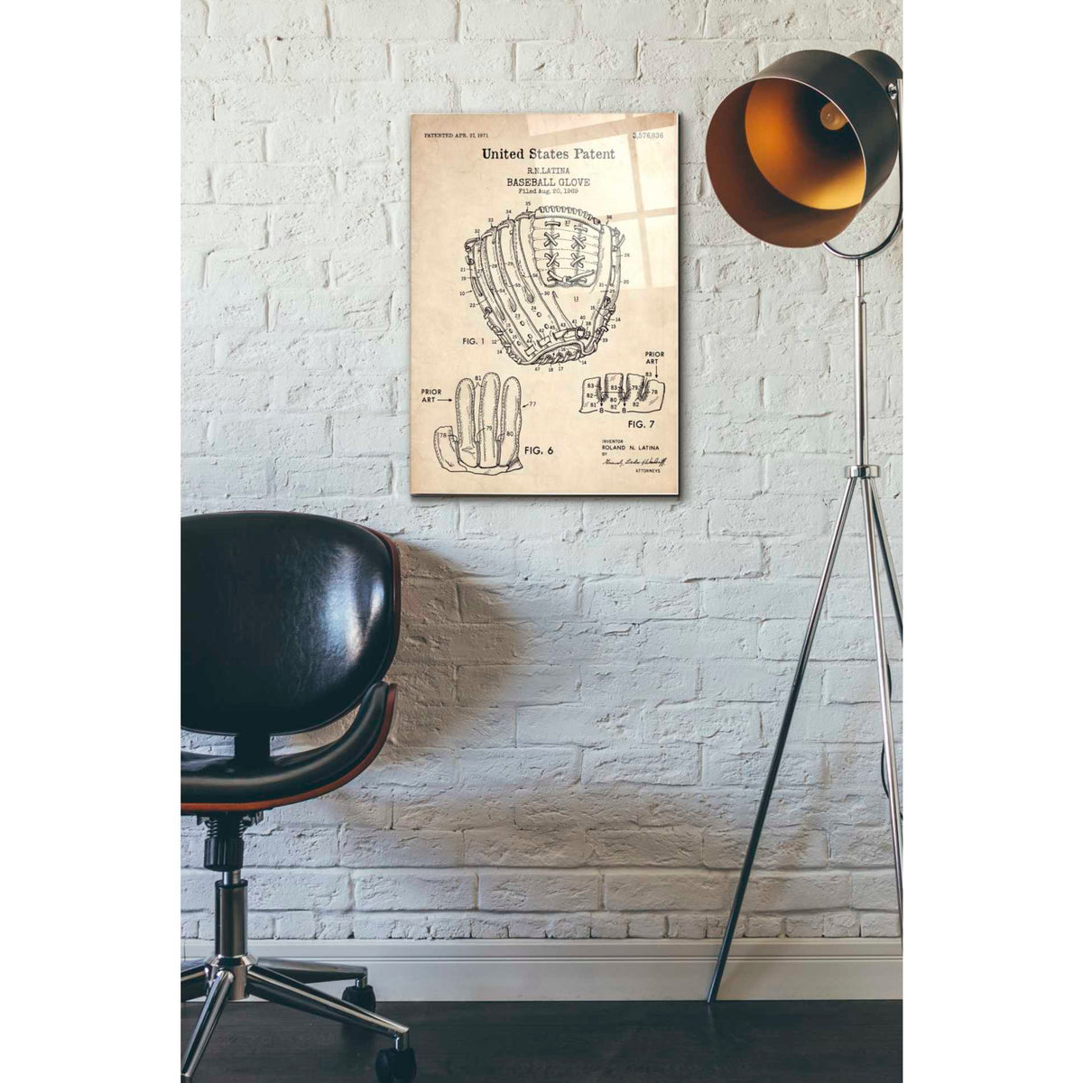 Epic Art 'Baseball Glove, 1971, Blueprint Patent Parchment' Acrylic Glass Wall Art,16x24