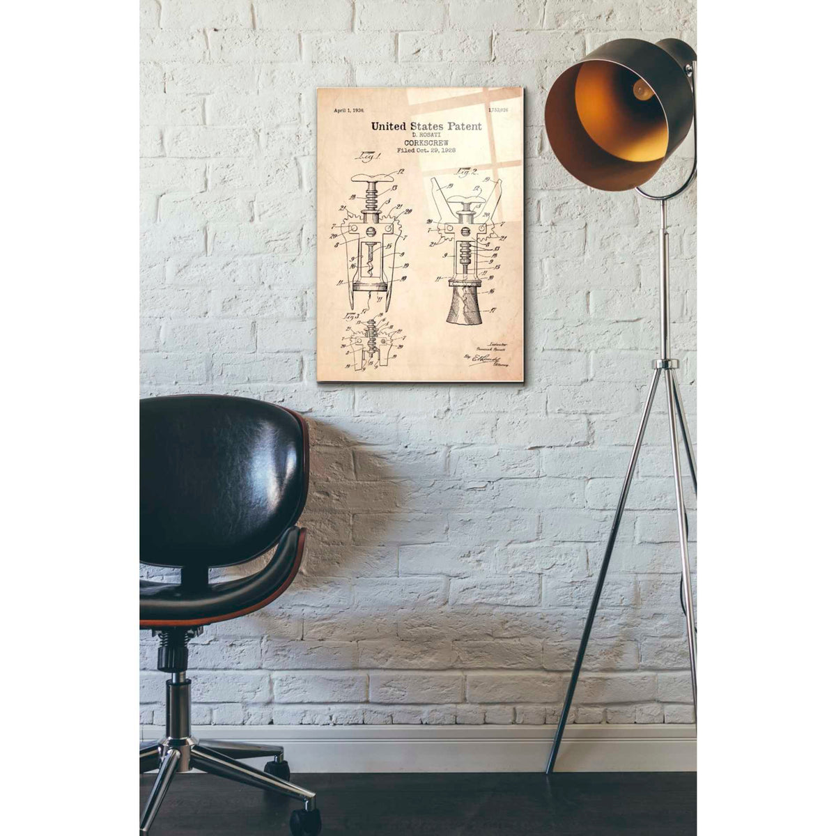 Epic Art 'Corkscrew Blueprint Patent Parchment' Acrylic Glass Wall Art,16x24