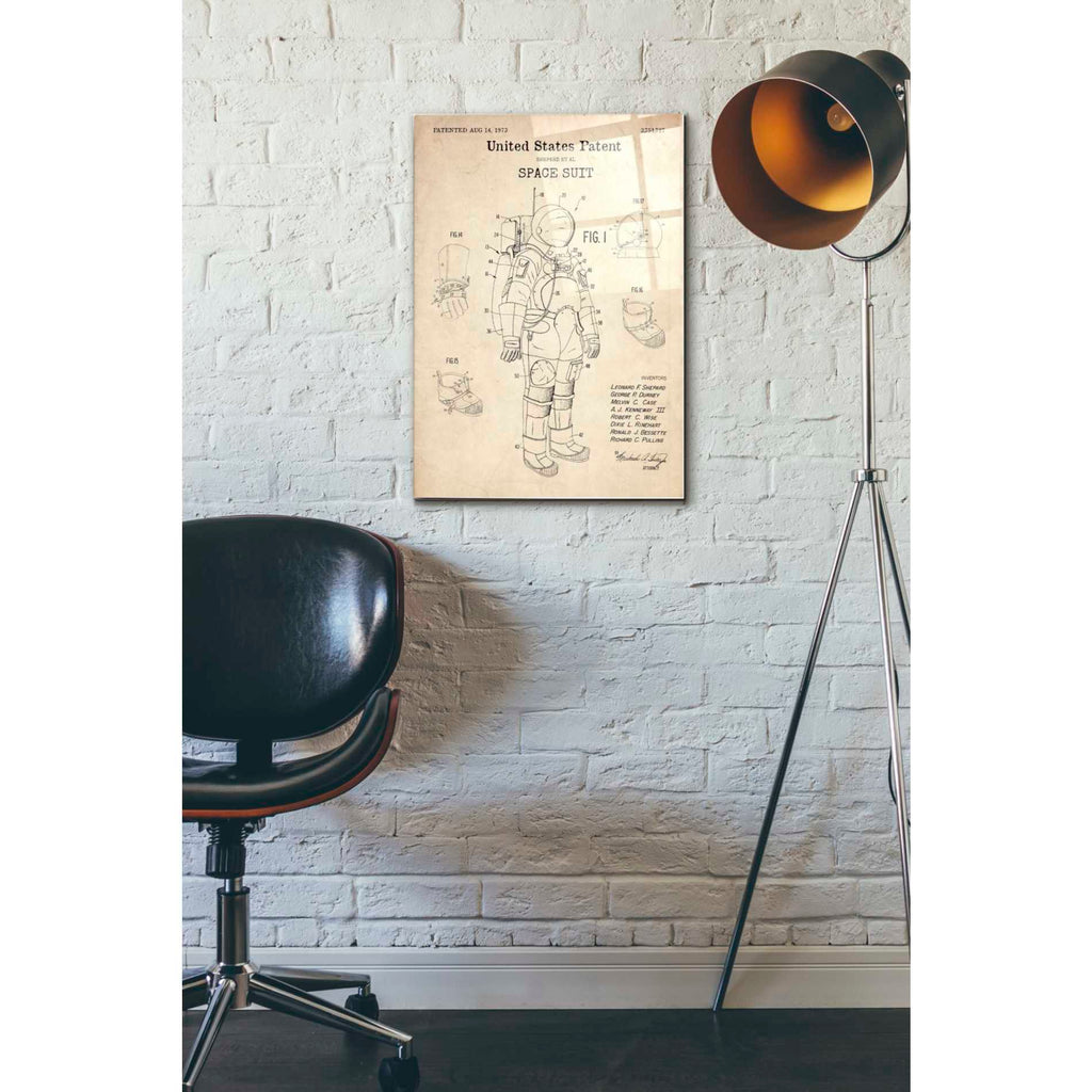 Epic Art 'Space Suit Blueprint Patent Parchment' Acrylic Glass Wall Art,16x24