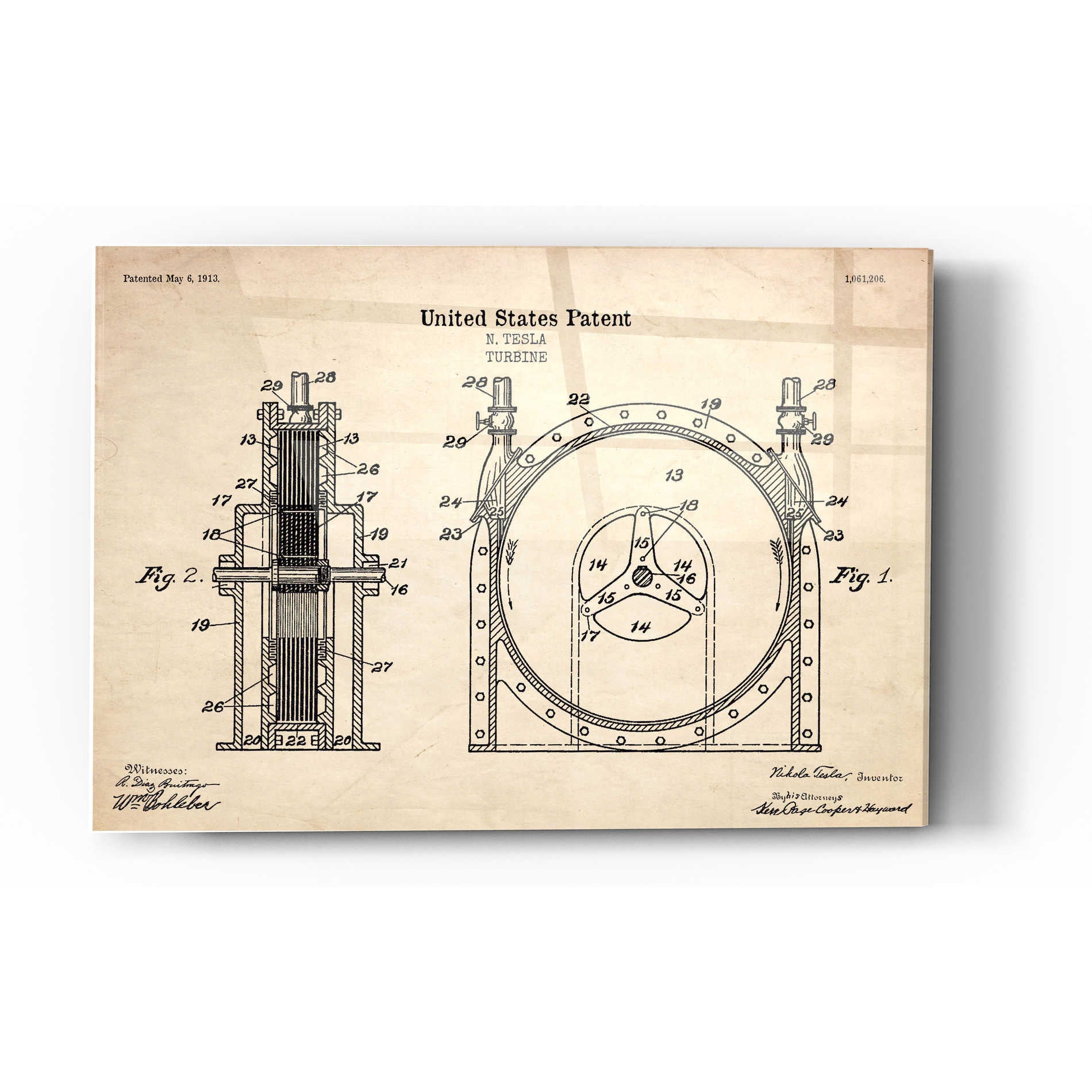 Epic Art 'Tesla Turbine Blueprint Patent Parchment' Acrylic Glass Wall Art,16x24
