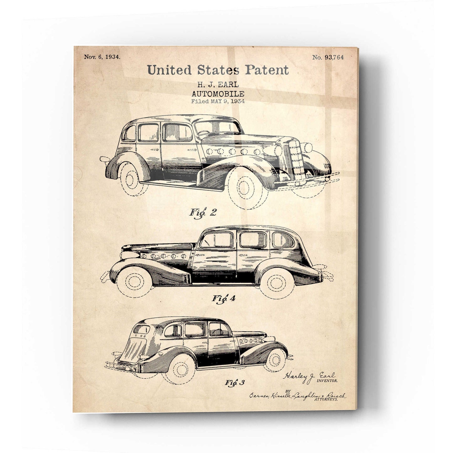 Epic Art 'Luxury Automobile Blueprint Patent Parchment' Acrylic Glass Wall Art,16x24