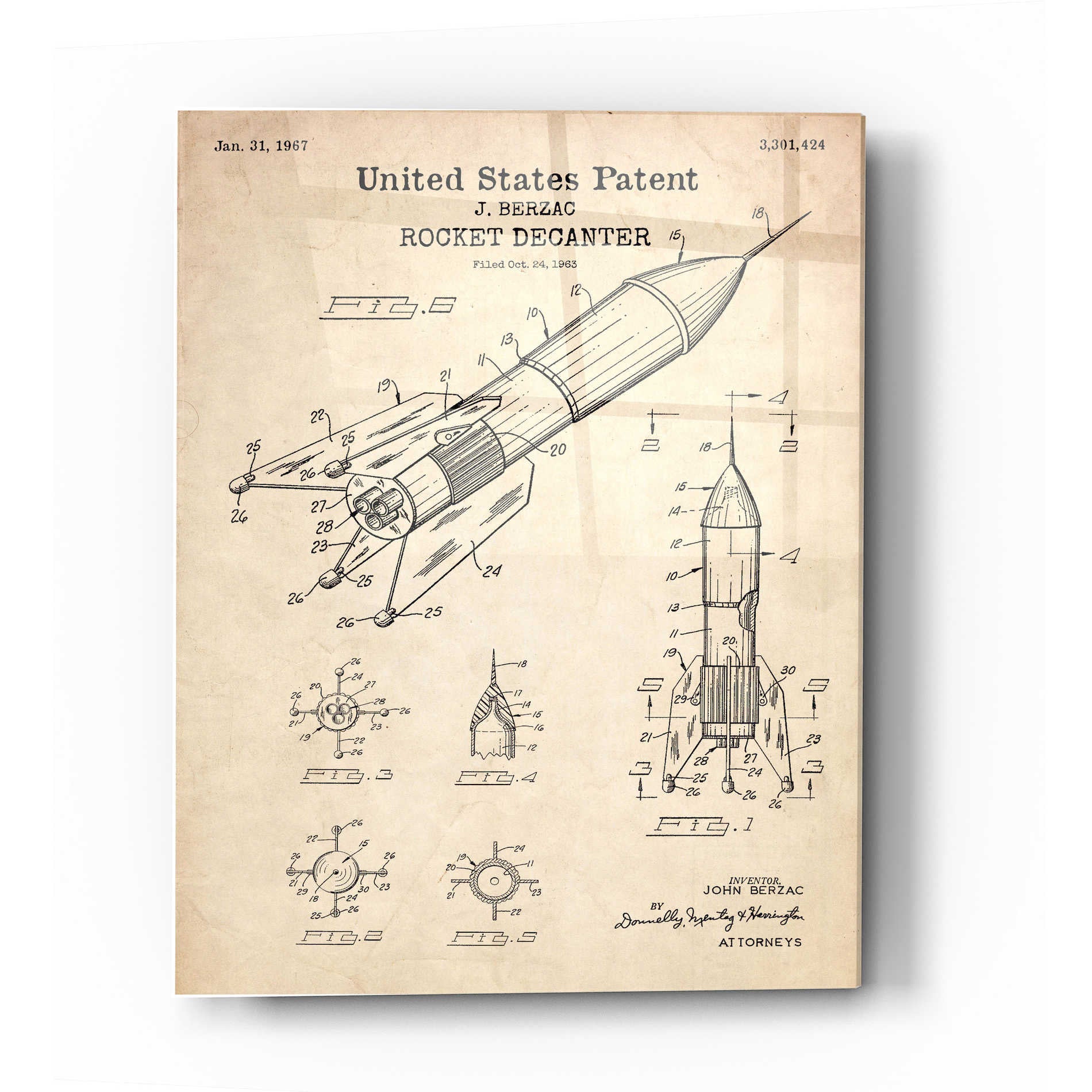Epic Art 'Rocket Ship Blueprint Patent Parchment' Acrylic Glass Wall Art,16x24