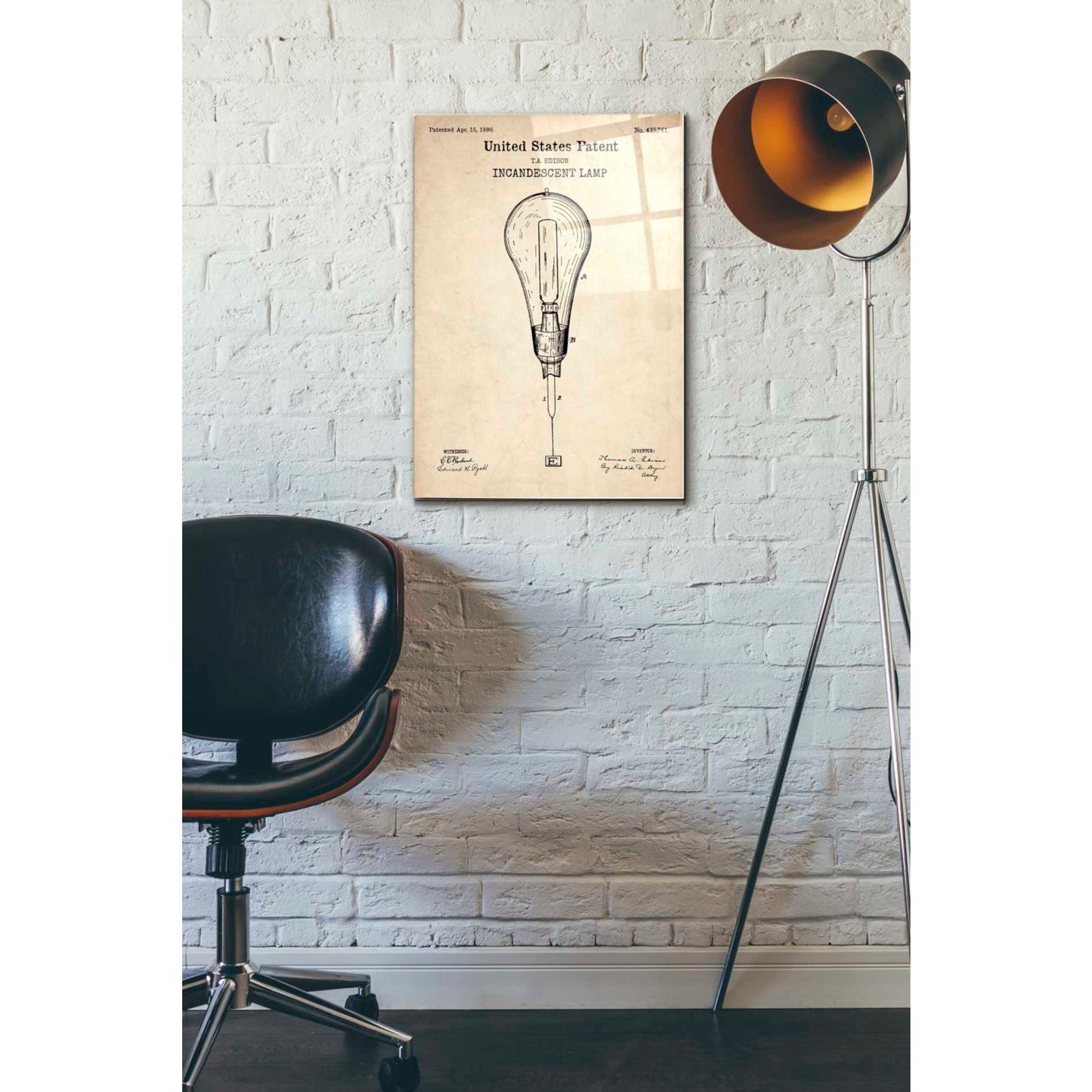 Epic Art 'Incandescent Lamp Blueprint Patent Parchment' Acrylic Glass Wall Art,16x24