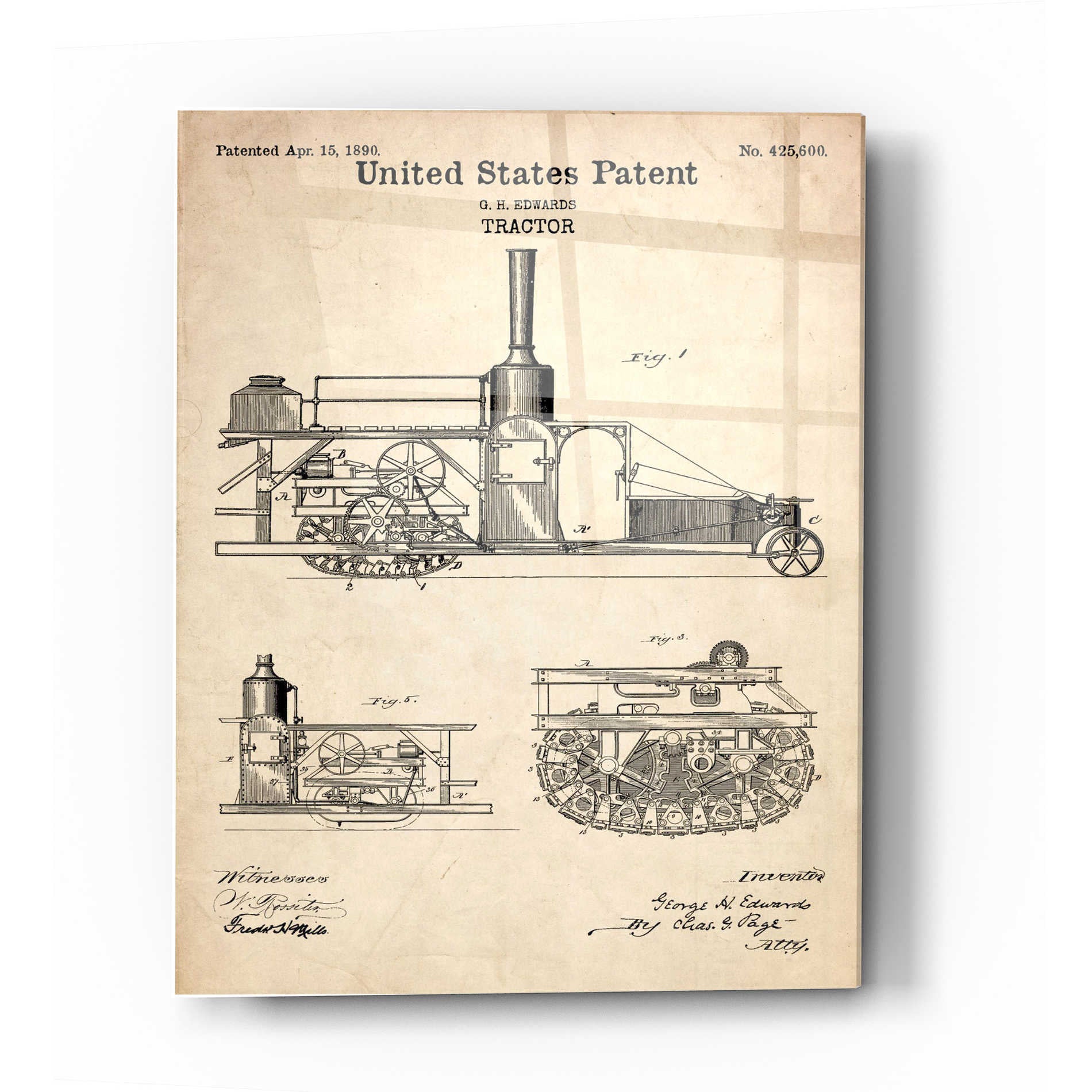 Epic Art 'Tractor Blueprint Patent Parchment' Acrylic Glass Wall Art,16x24
