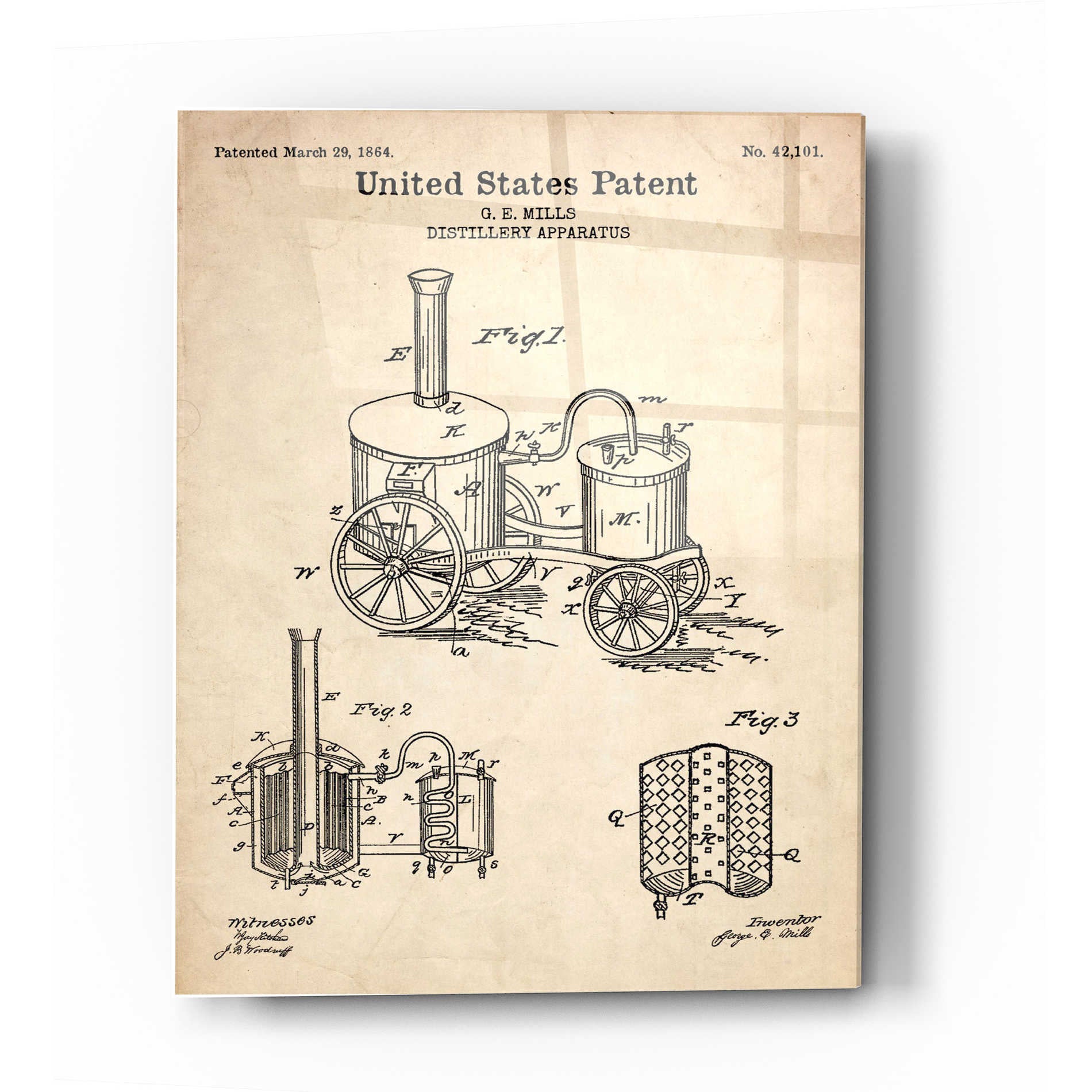 Epic Art 'Distillery Apparatus Blueprint Patent Parchment' Acrylic Glass Wall Art,16x24