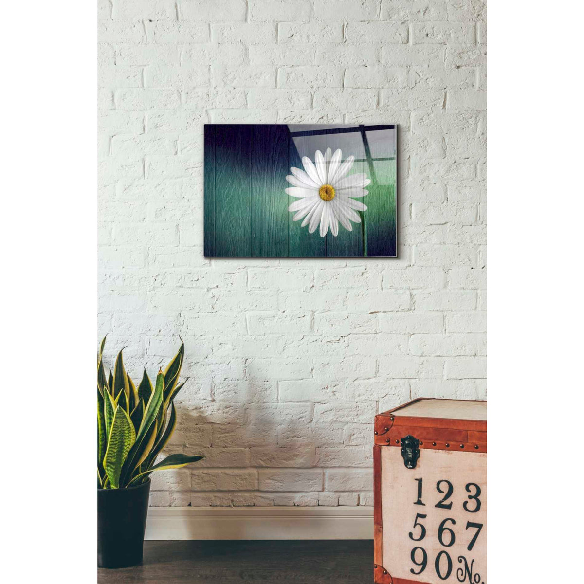 Epic Art "Wood Series: A Daisy" Acrylic Glass Wall Art,16x24