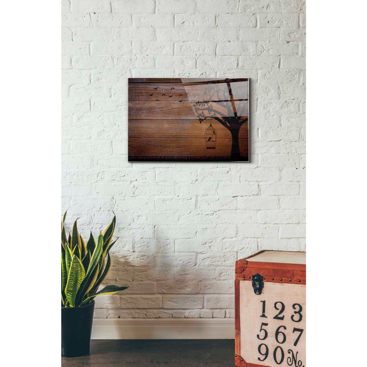 Epic Art "Wood Series: Birds and Tree Silhouettes" Acrylic Glass Wall Art,16x24
