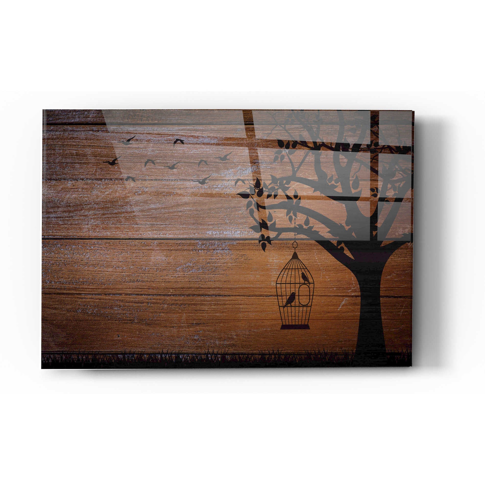 Epic Art "Wood Series: Birds and Tree Silhouettes" Acrylic Glass Wall Art,16x24