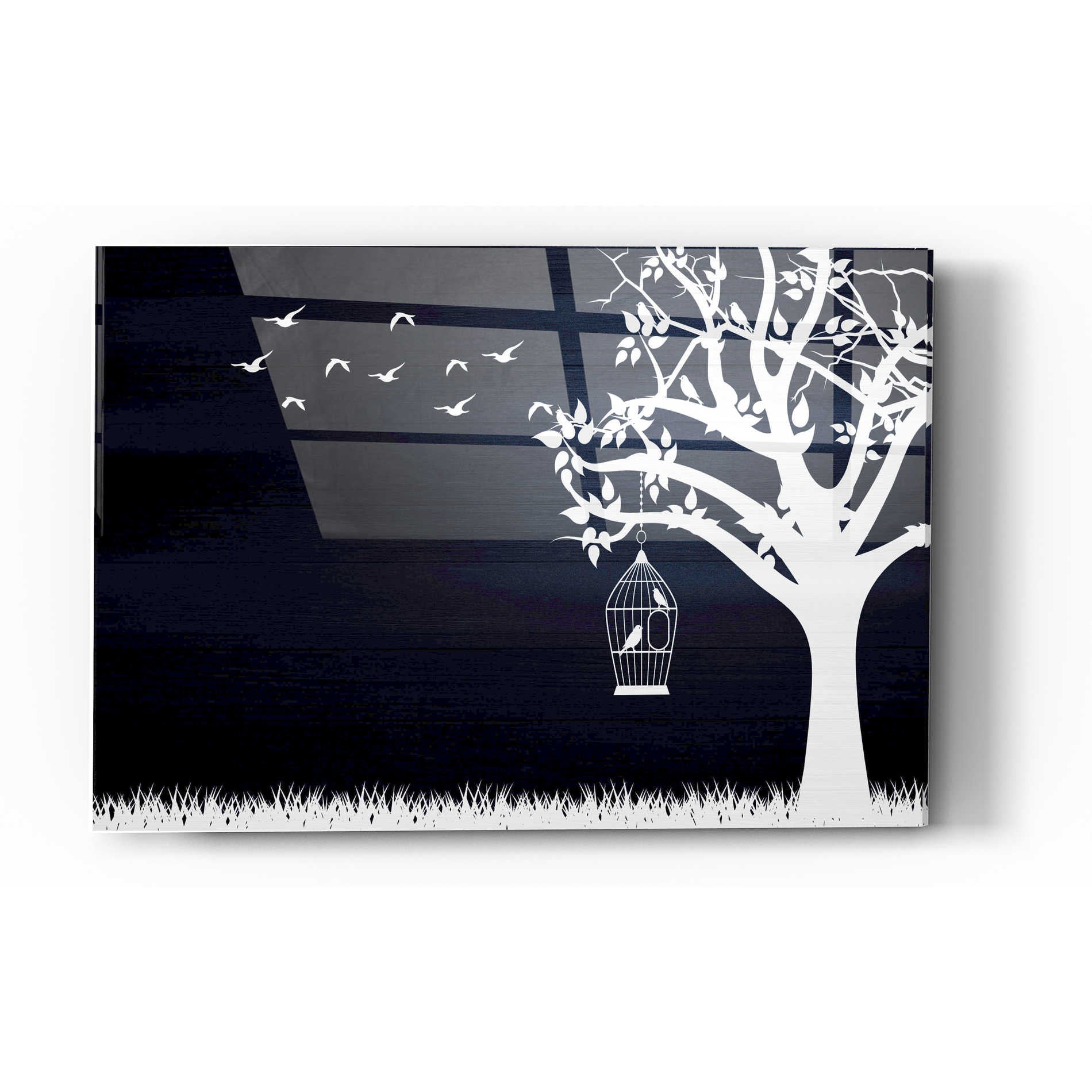 Epic Art "Wood Series: Birds and Tree, Inverted Silhouettes" Acrylic Glass Wall Art,16x24