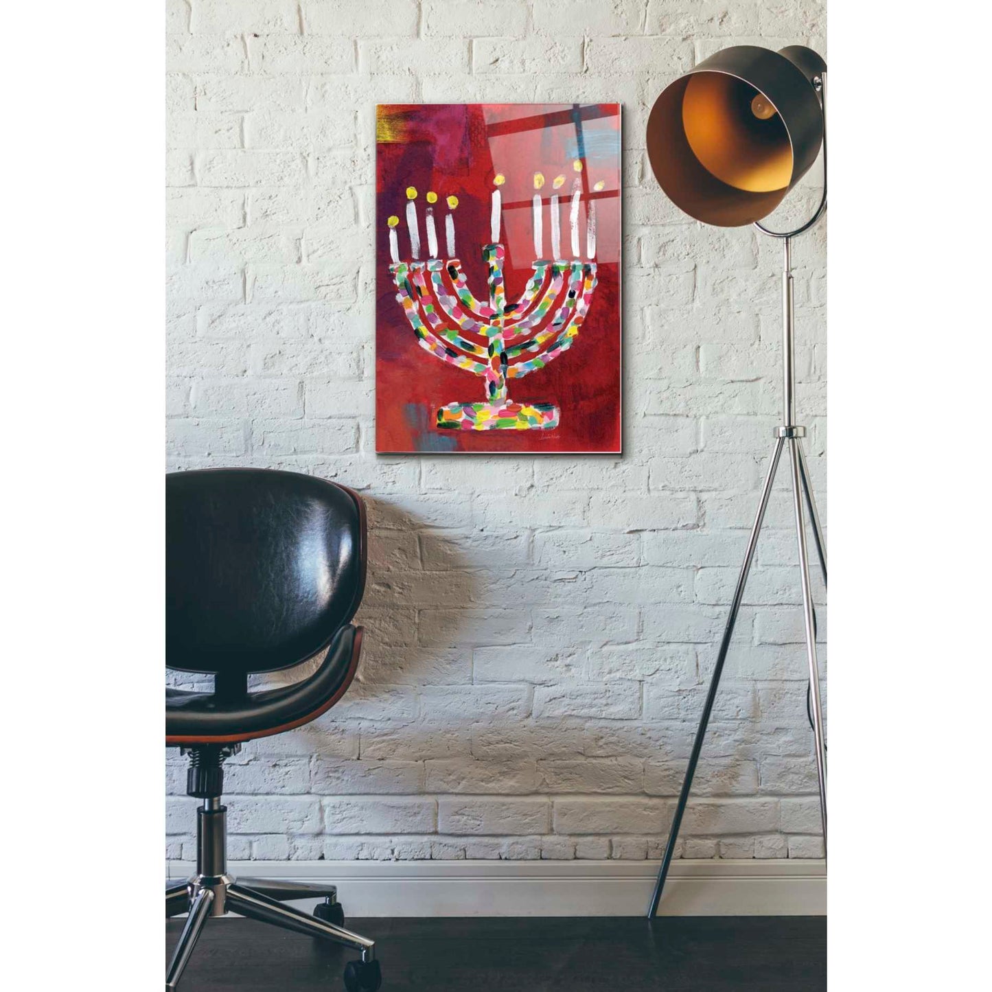 Epic Art 'Colorful Menorah' by Linda Woods, Acrylic Glass Wall Art,16x24