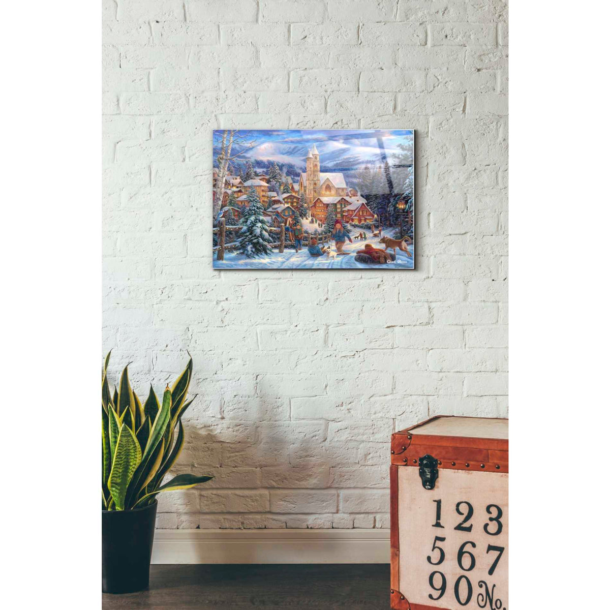 Epic Art 'Sledding to Town' by Chuck Pinson, Acrylic Glass Wall Art,16x24