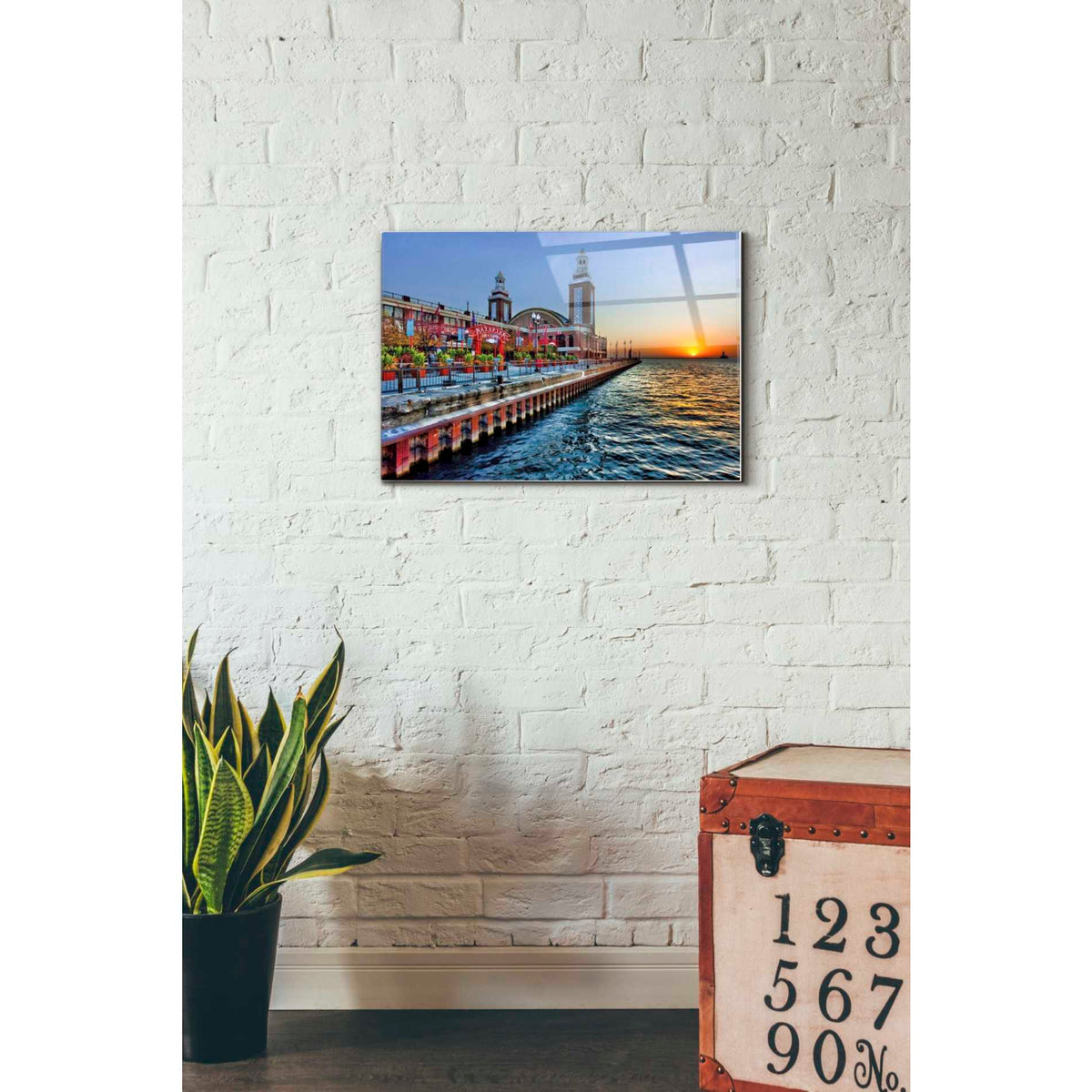 Epic Art 'Sunrise at the Pier,' Acrylic Glass Wall Art,16x24