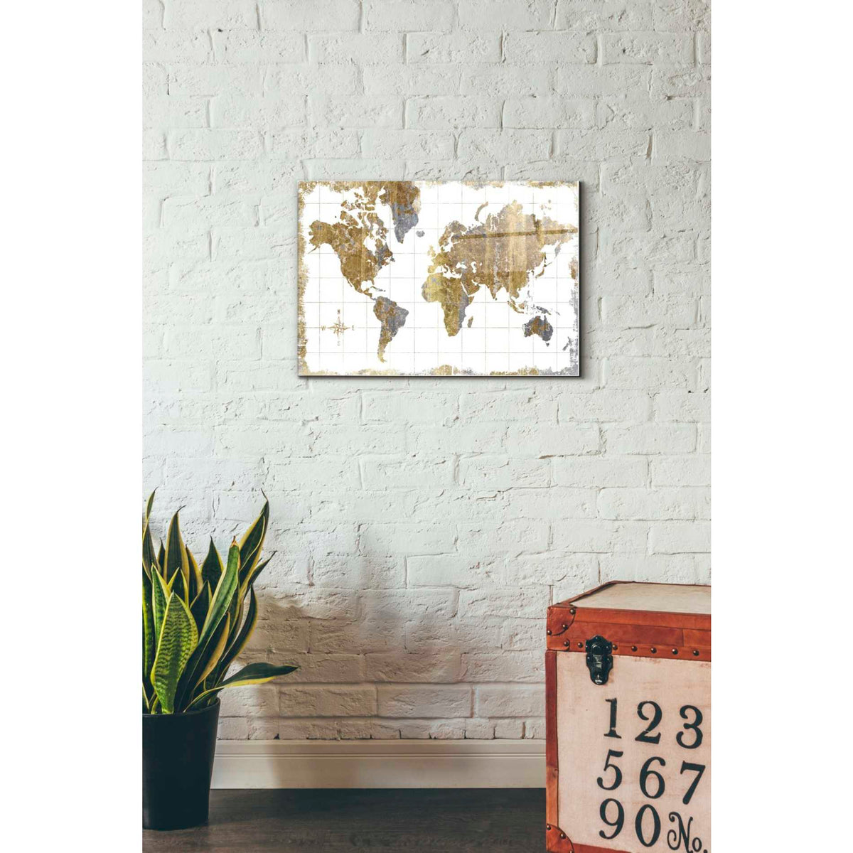 Epic Art 'Gilded Map' by Wild Apple Portfolio, Acrylic Glass Wall Art,16x24