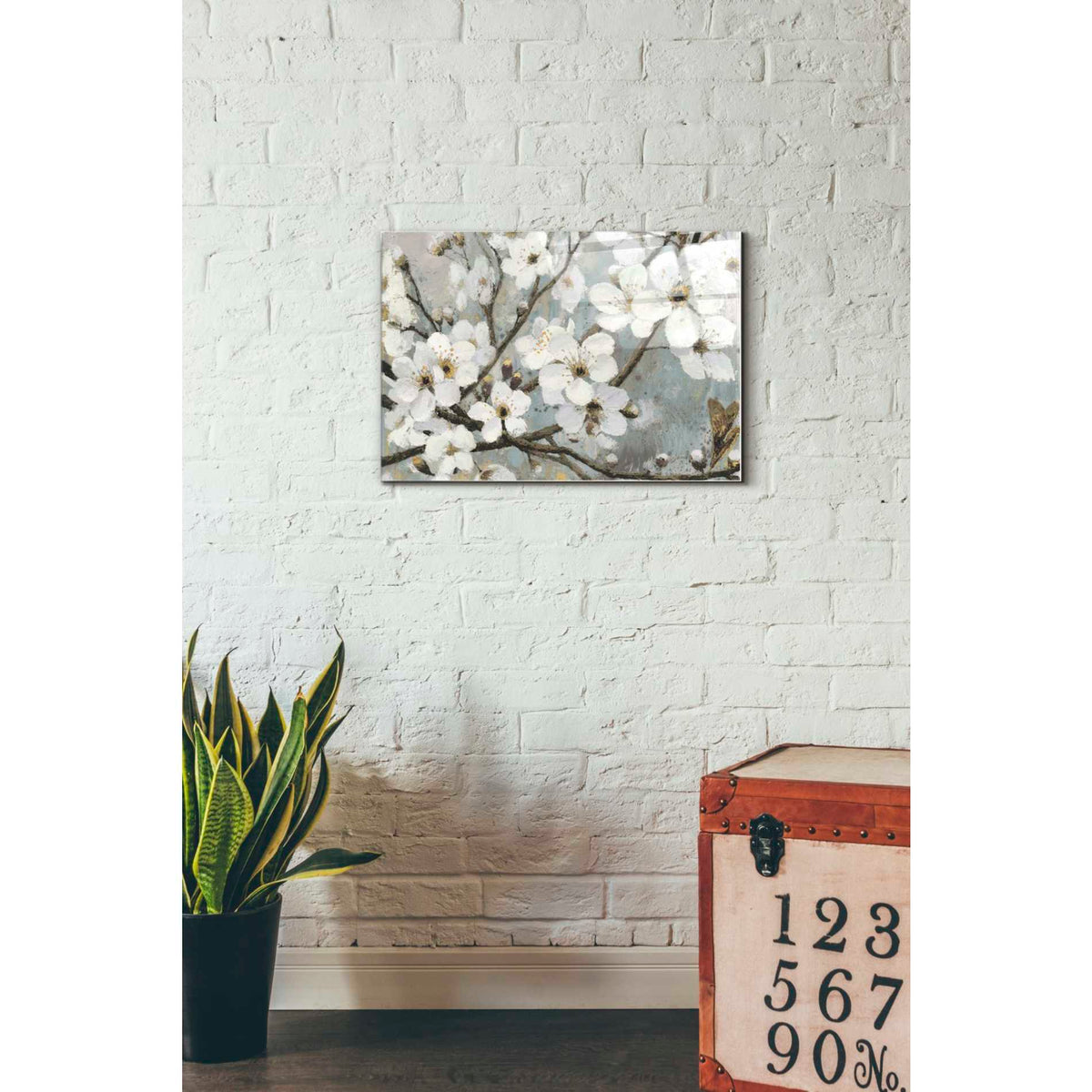 Epic Art 'Cherry Blossoms I BLUE' by James Wiens, Acrylic Glass Wall Art,16x24