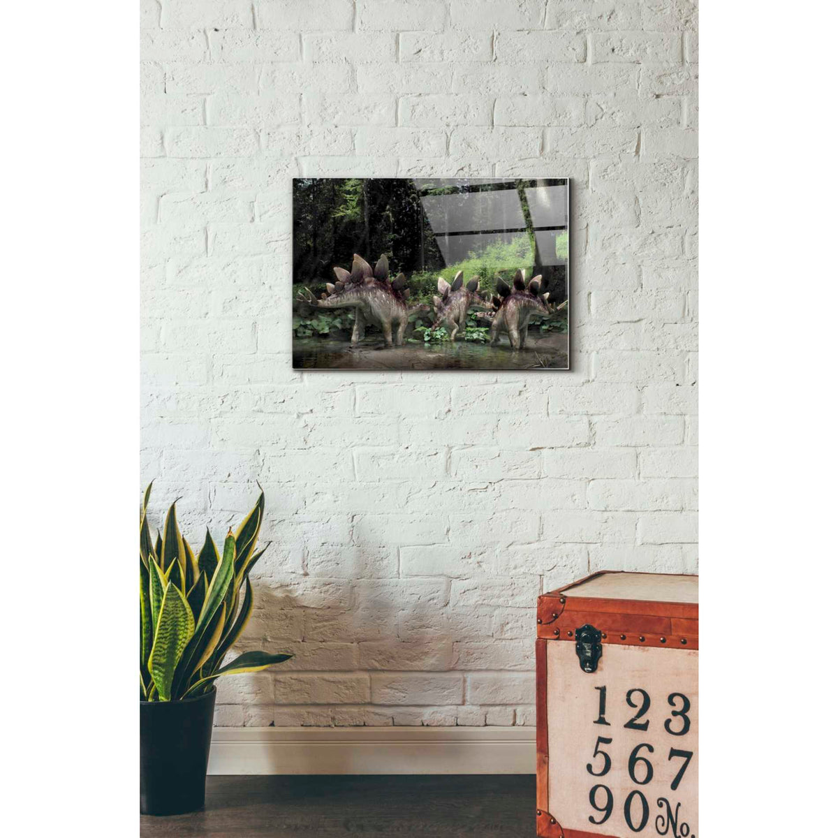 Epic Art 'Stegosaurus Family' Acrylic Glass Wall Art,16x24