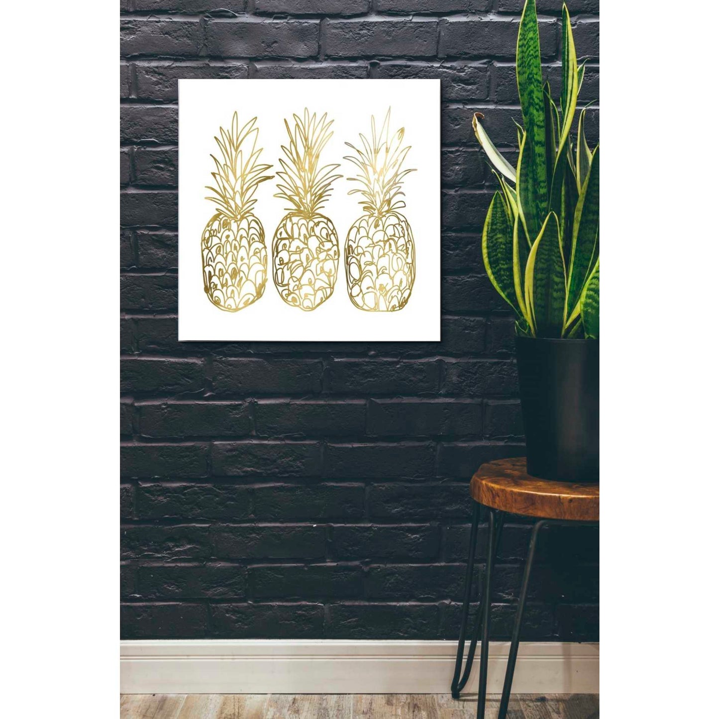Epic Art 'Three Golden Pineapples' by Linda Woods, Acrylic Glass Wall Art,24x24