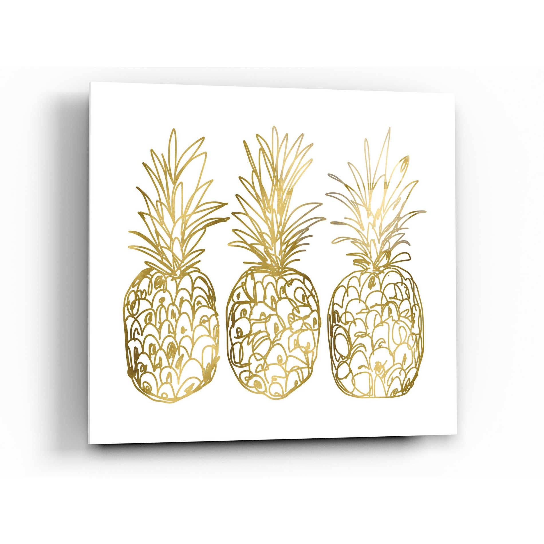 Epic Art 'Three Golden Pineapples' by Linda Woods, Acrylic Glass Wall Art,24x24
