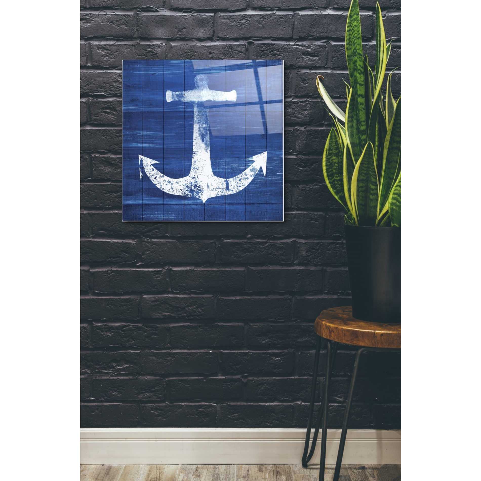 Epic Art 'Blue and White Anchor' by Linda Woods, Acrylic Glass Wall Art,24x24
