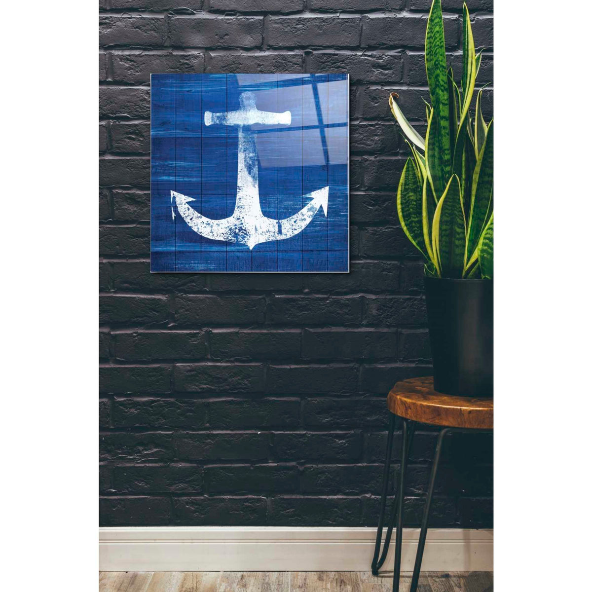 Epic Art 'Blue and White Anchor' by Linda Woods, Acrylic Glass Wall Art,24x24