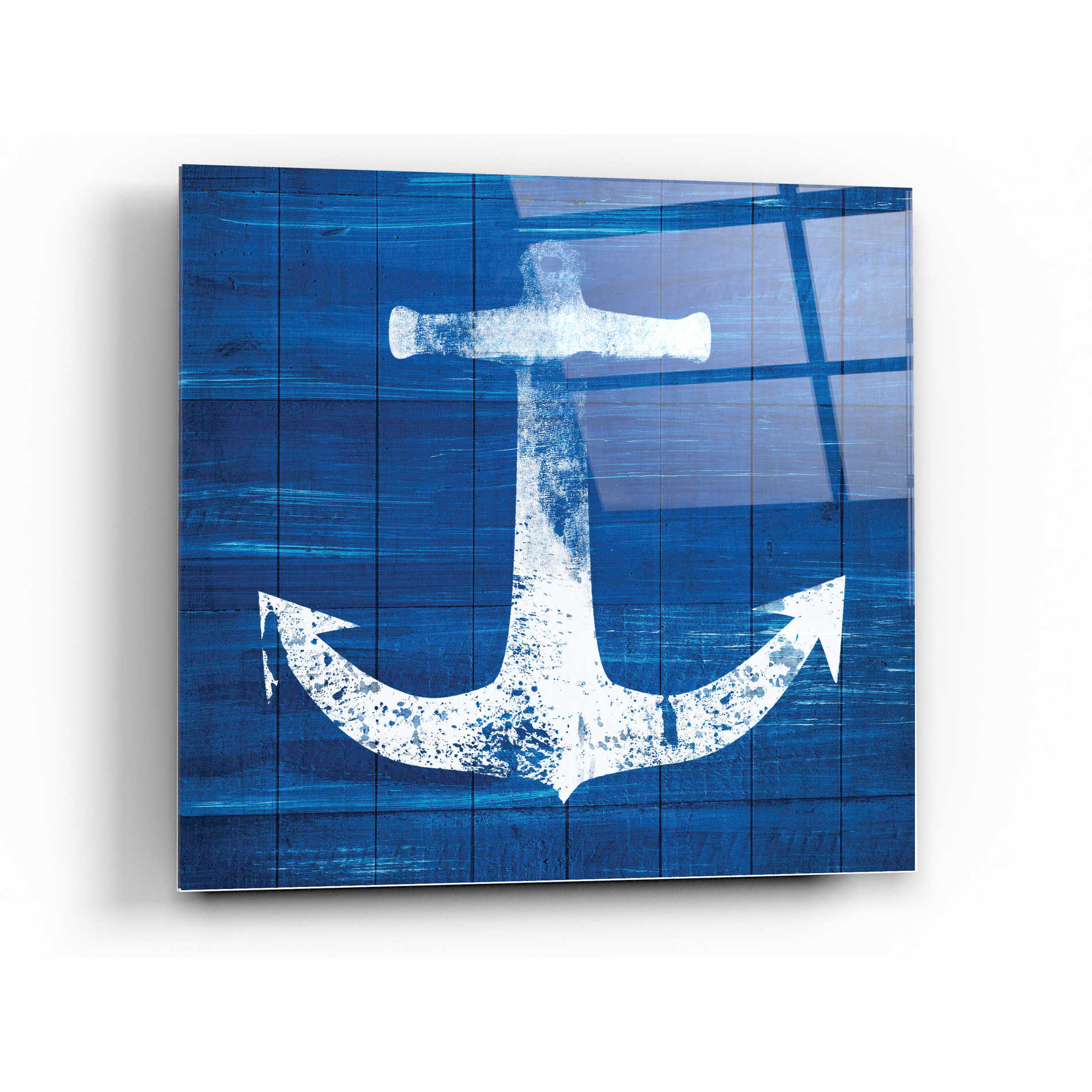 Epic Art 'Blue and White Anchor' by Linda Woods, Acrylic Glass Wall Art,24x24