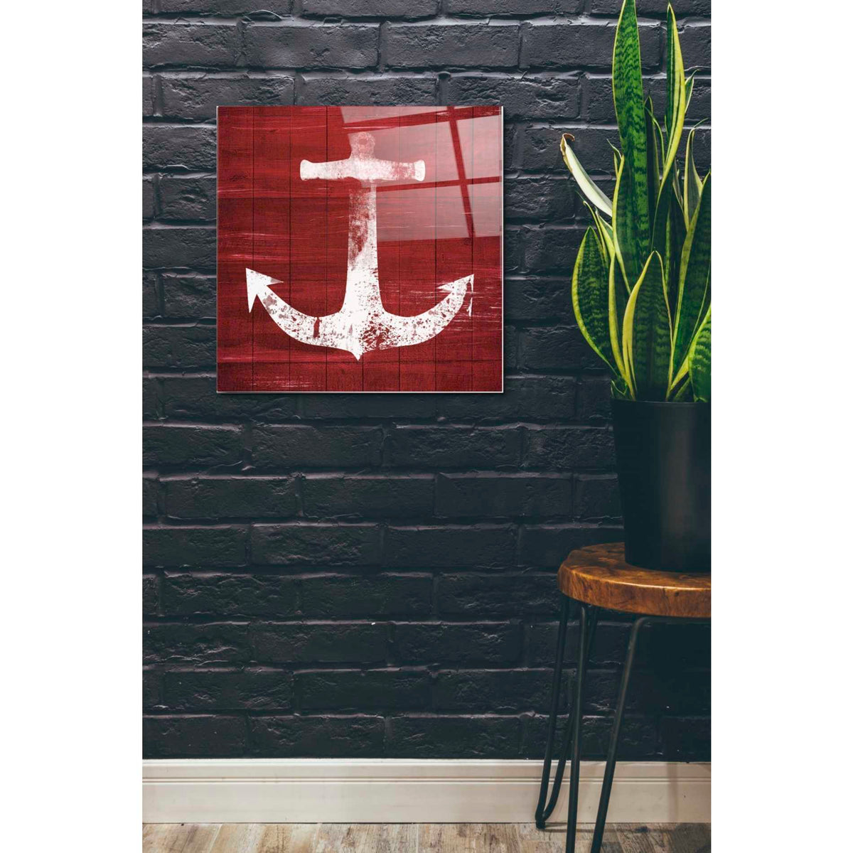 Epic Art 'Red and White Anchor' by Linda Woods, Acrylic Glass Wall Art,24x24