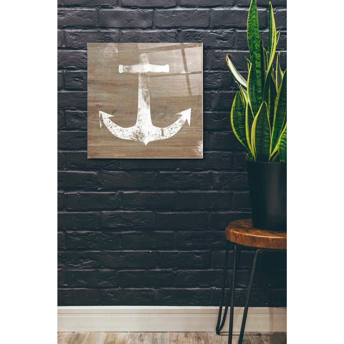 Epic Art 'White Anchor on Natural' by Linda Woods, Acrylic Glass Wall Art,24x24