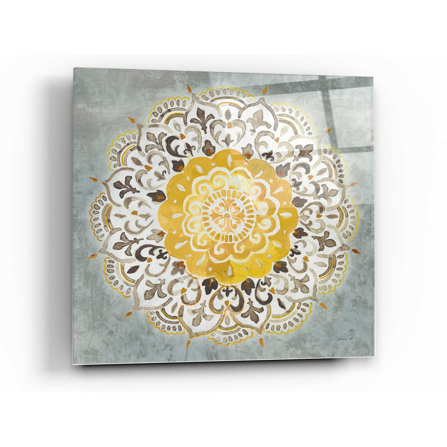 Epic Art 'Mandala Delight IV Yellow Grey' by Danhui Nai, Acrylic Glass Wall Art,24x24