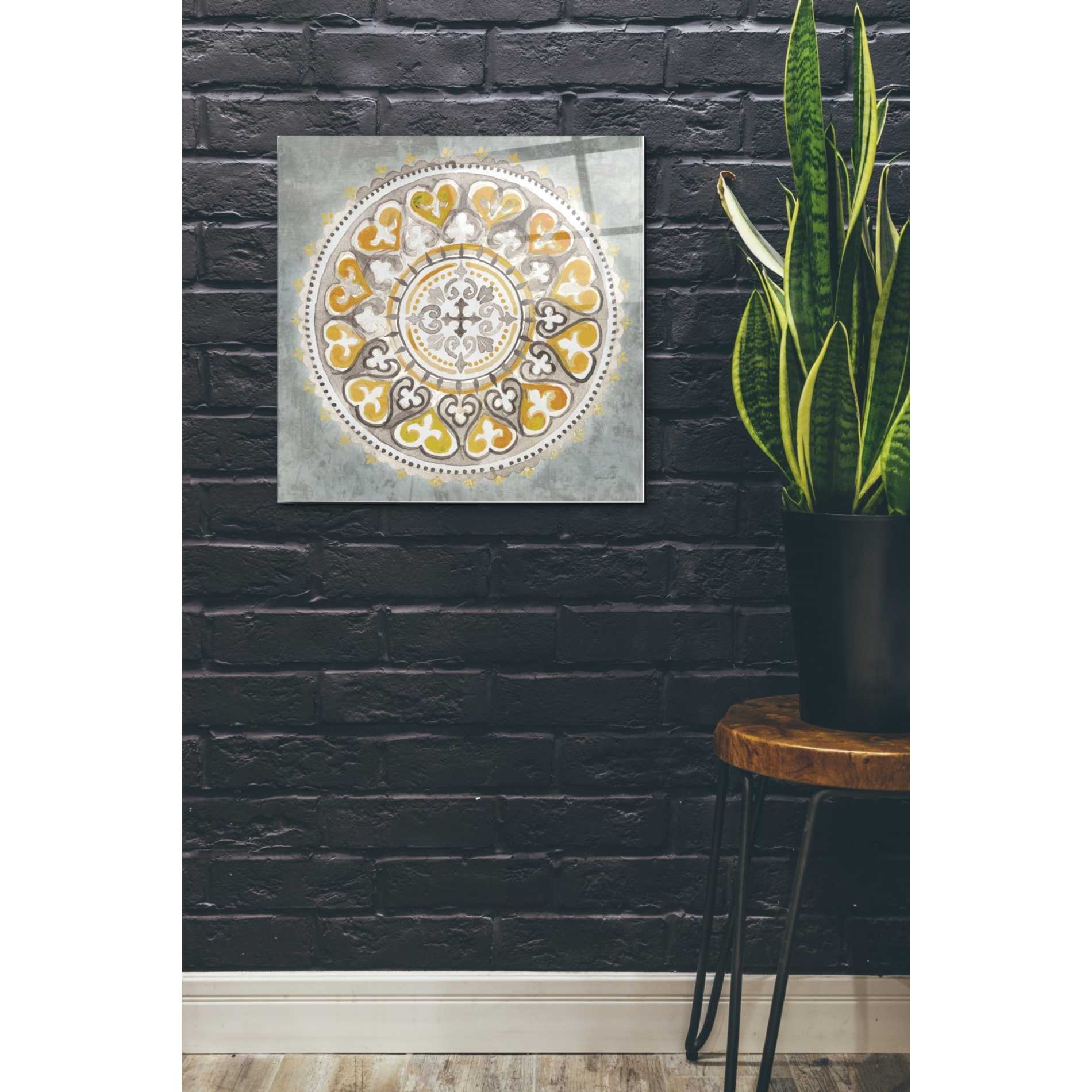 Epic Art 'Mandala Delight III Yellow Grey' by Danhui Nai, Acrylic Glass Wall Art,24x24