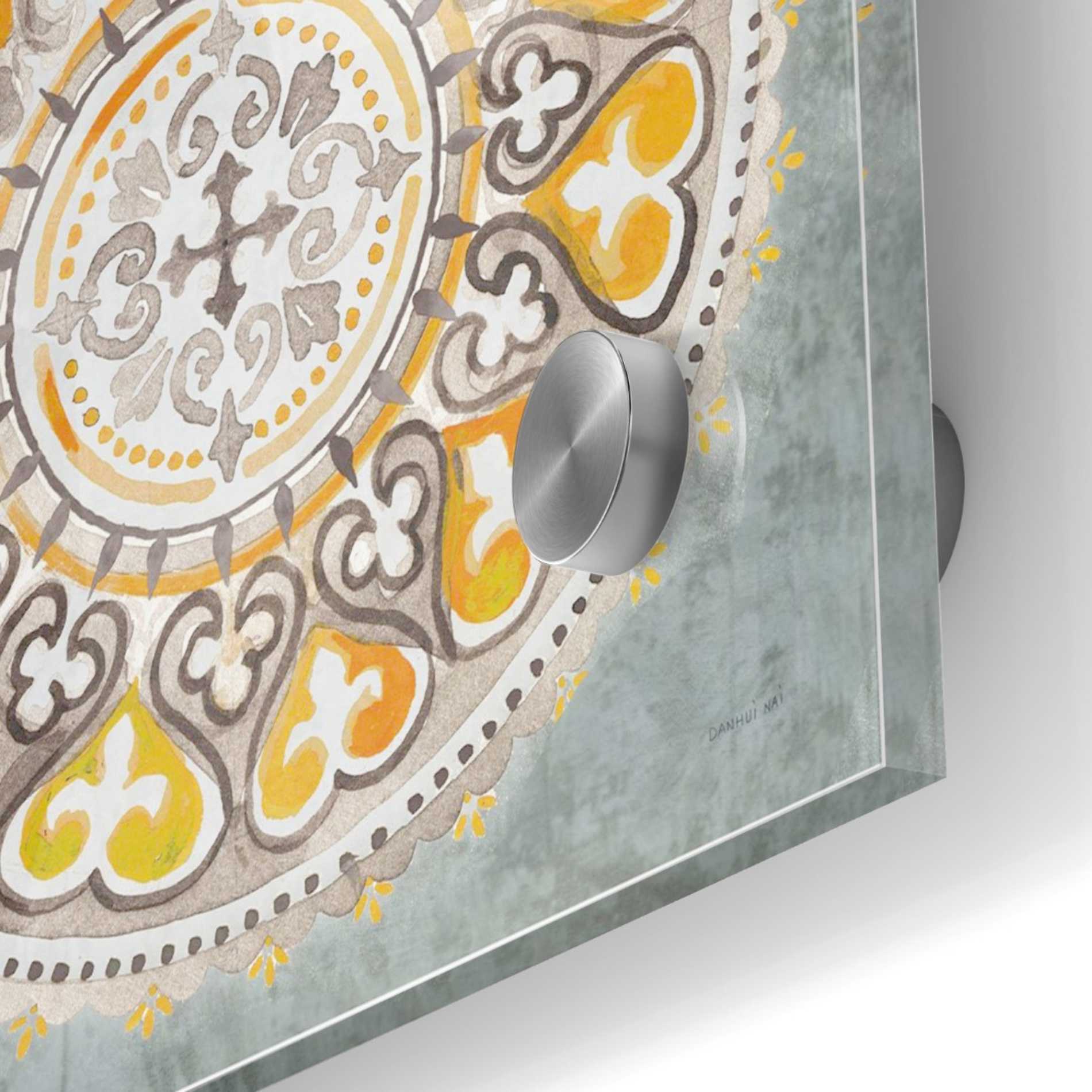 Epic Art 'Mandala Delight III Yellow Grey' by Danhui Nai, Acrylic Glass Wall Art,24x24